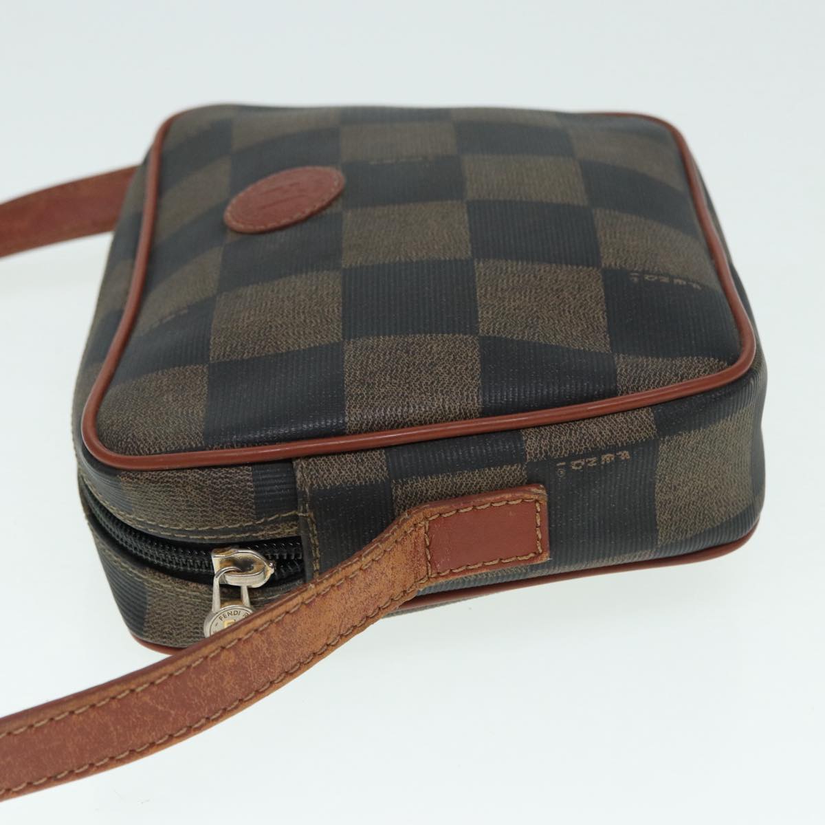 FENDI Pecan Canvas Shoulder Bag Brown Black gold 88845