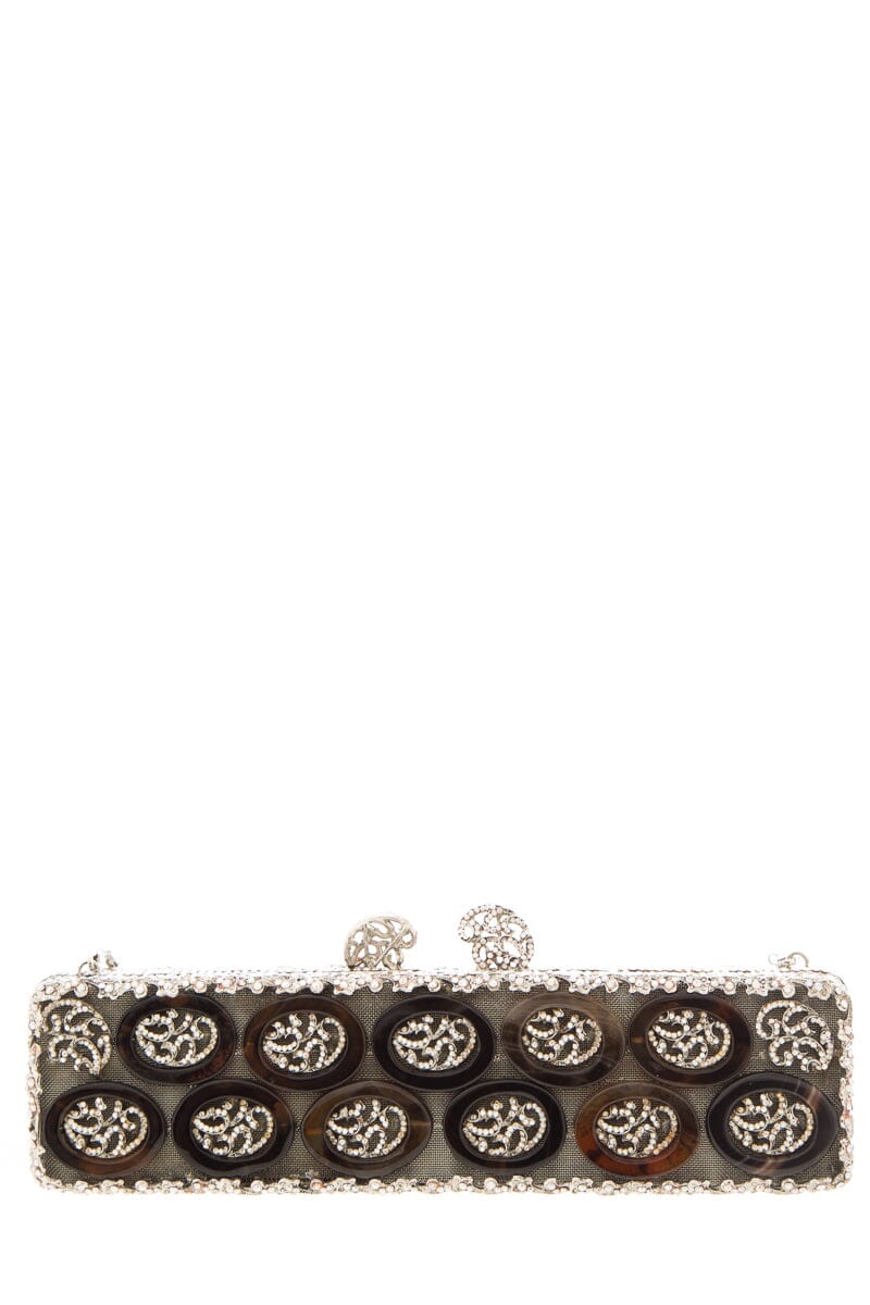 Edidi Silver Embellished Rectangle Clutch