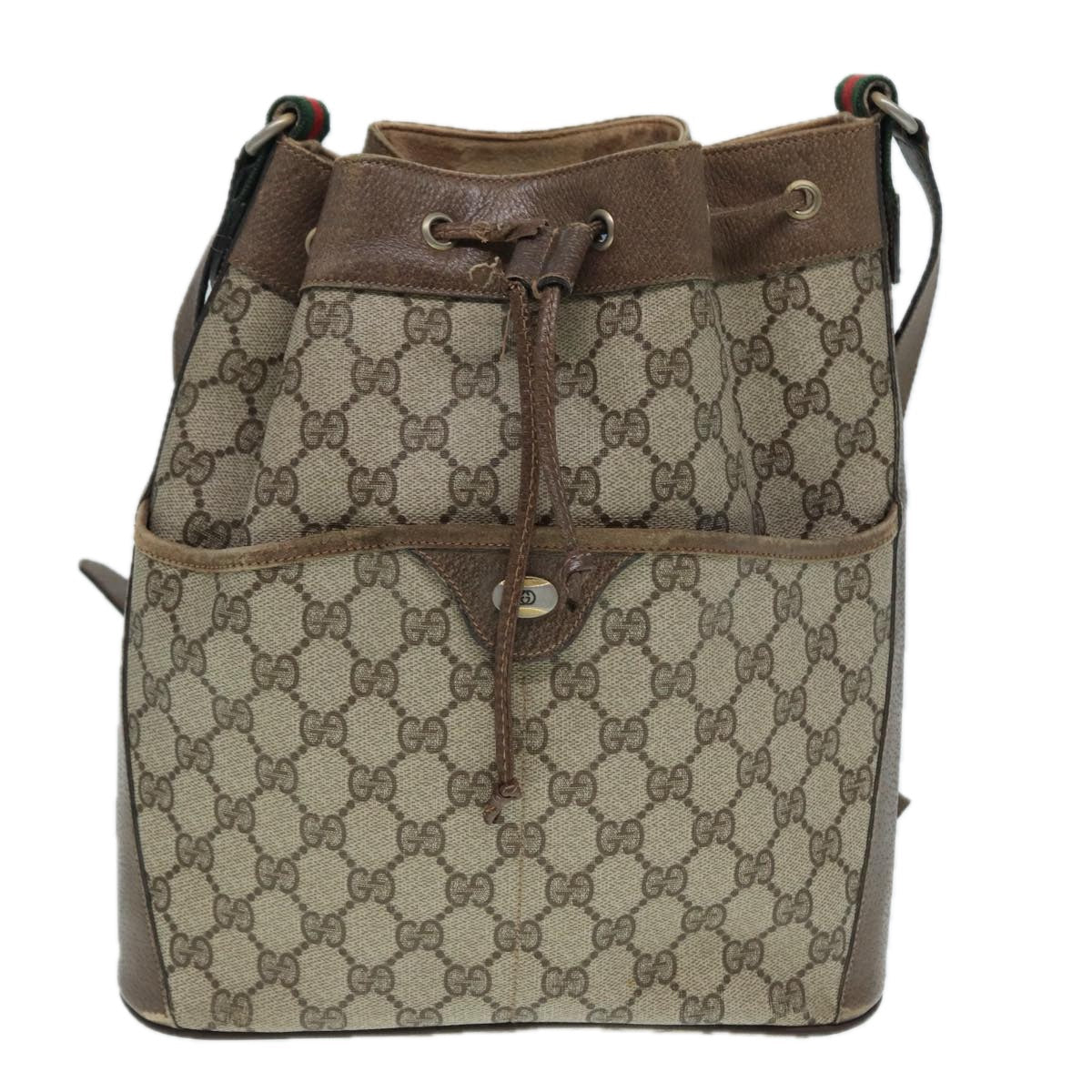 GUCCI GG Supreme Web Sherry Line Shoulder Bag PVC Beige Gold 89024
