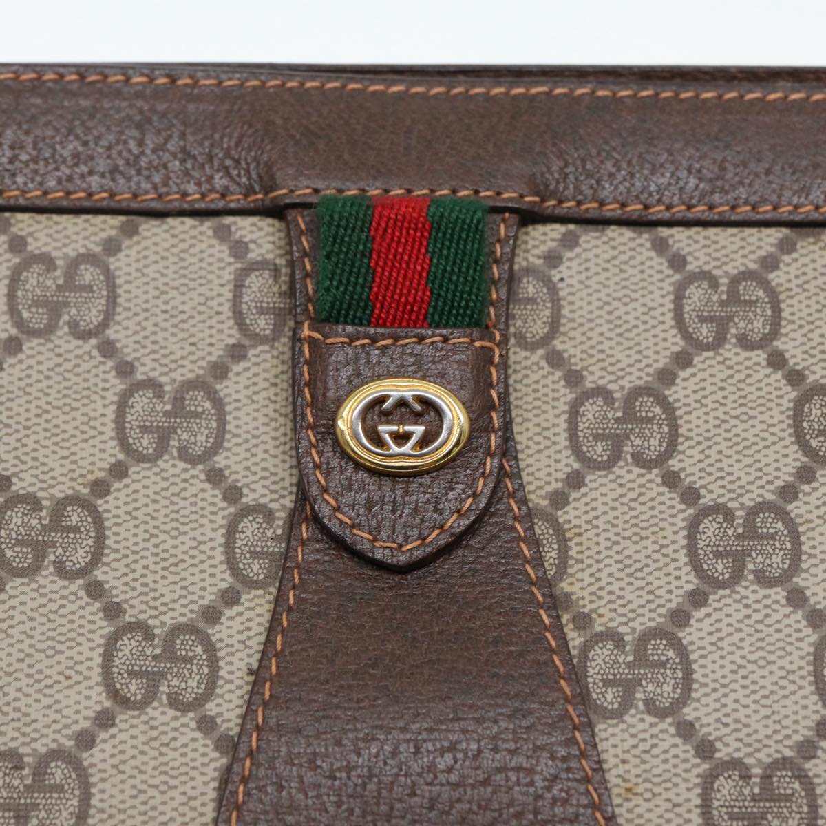 GUCCI GG Supreme Web Sherry Line Clutch Bag PVC Beige Red 156 01 032 89028
