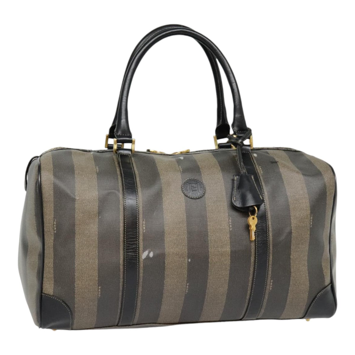 FENDI Pecan Canvas Boston Bag Brown Black gold 89050