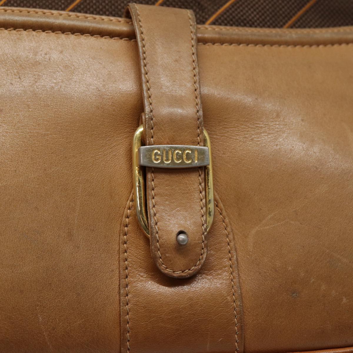GUCCI Shoulder Bag Leather Brown Gold 89053