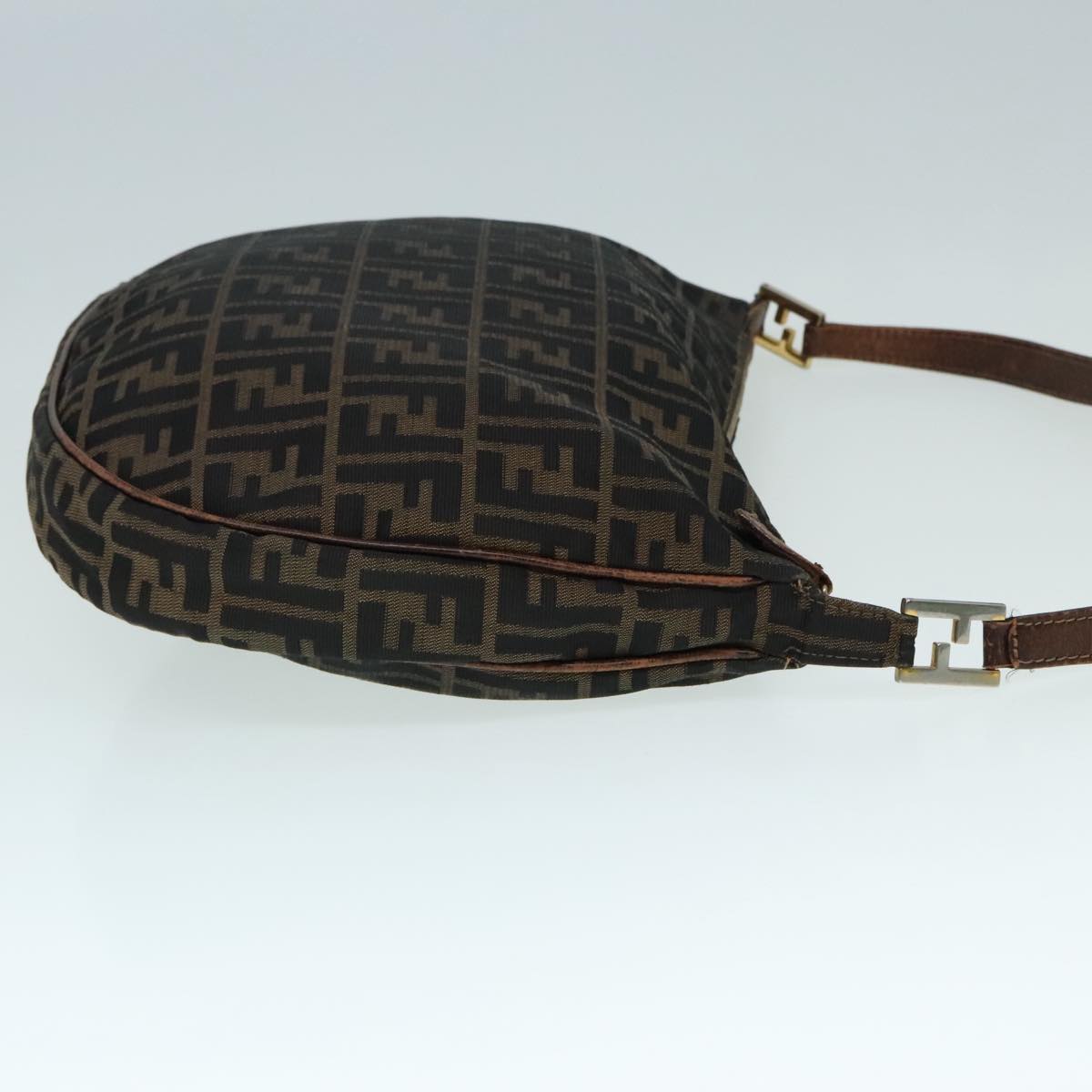 FENDI Zucca Canvas Shoulder Bag Brown Black gold 89097