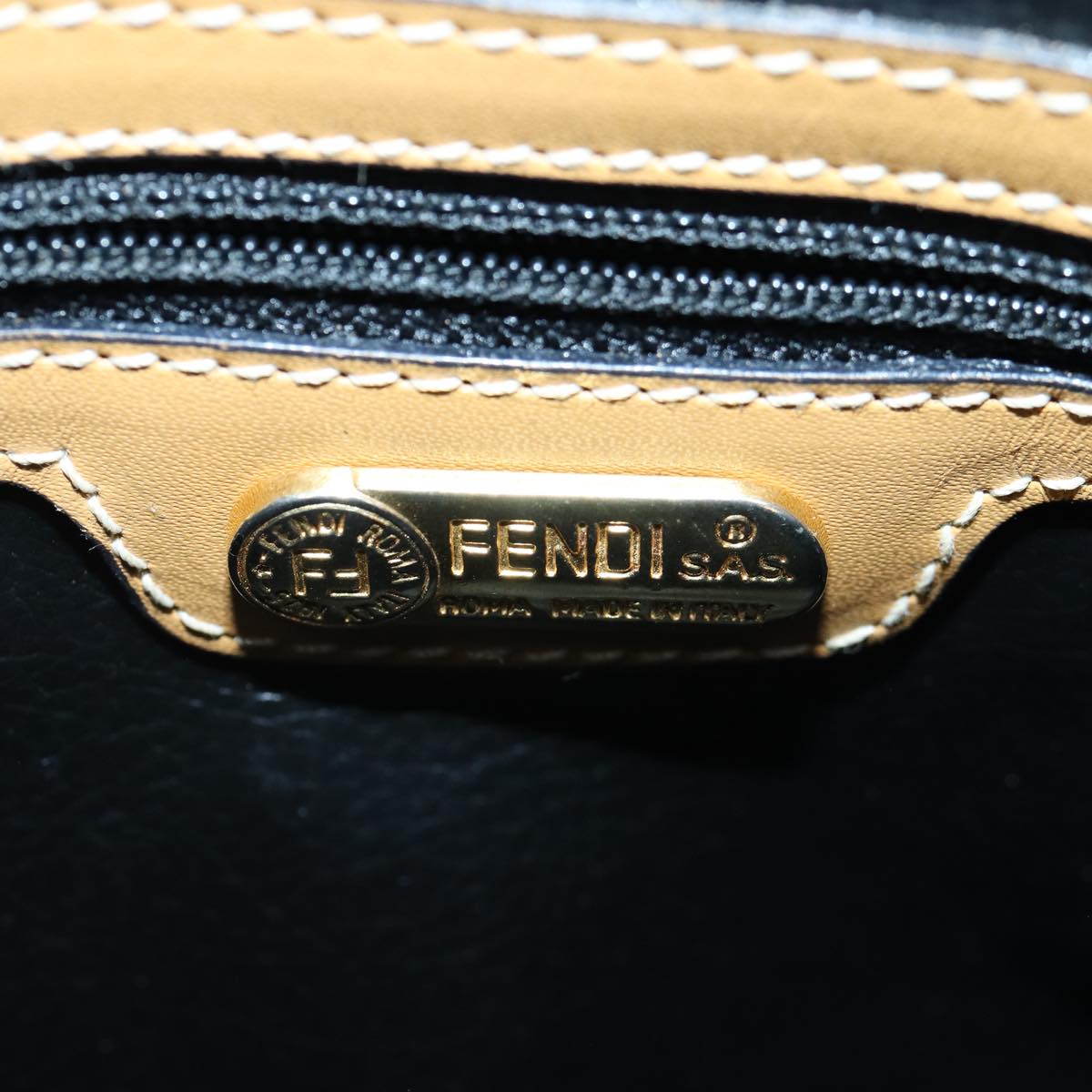 FENDI Pecan Canvas Boston Bag Brown Black gold 89110