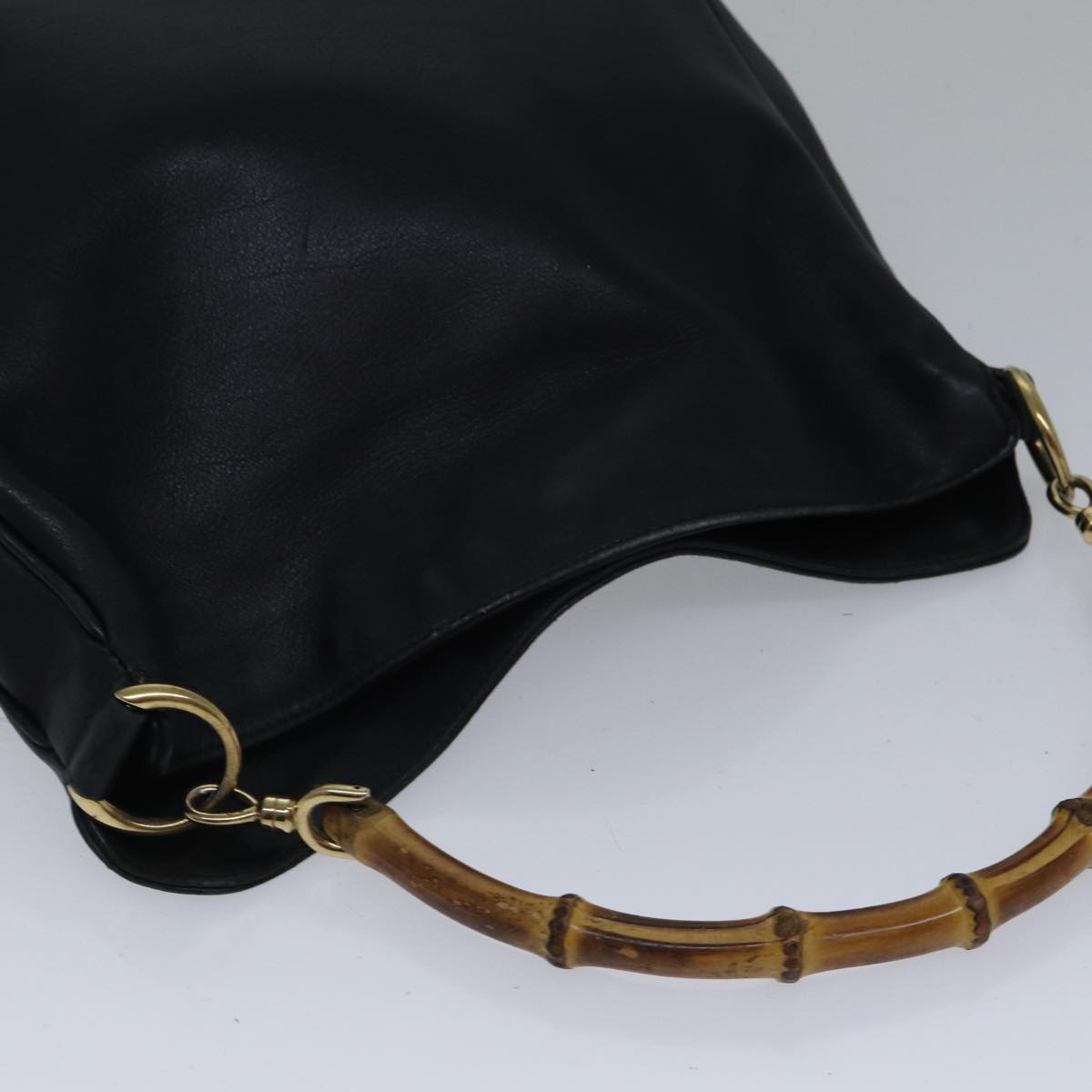GUCCI Bamboo Shoulder Bag Leather 2way Black Gold 001 1638 2058 89140