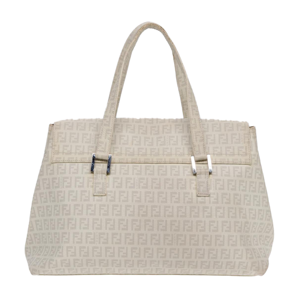 FENDI Zucchino Canvas Mamma Bucket Hand Bag White Silver 89238