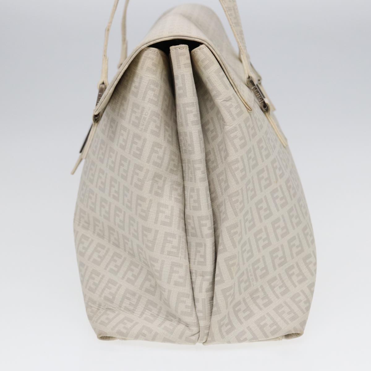 FENDI Zucchino Canvas Mamma Bucket Hand Bag White Silver 89238