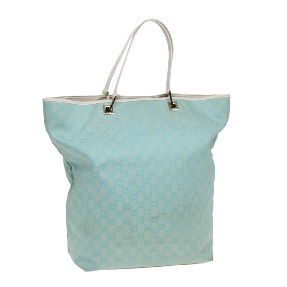 GUCCI GG Canvas Tote Bag Light Blue White Gold 002 1097 89242