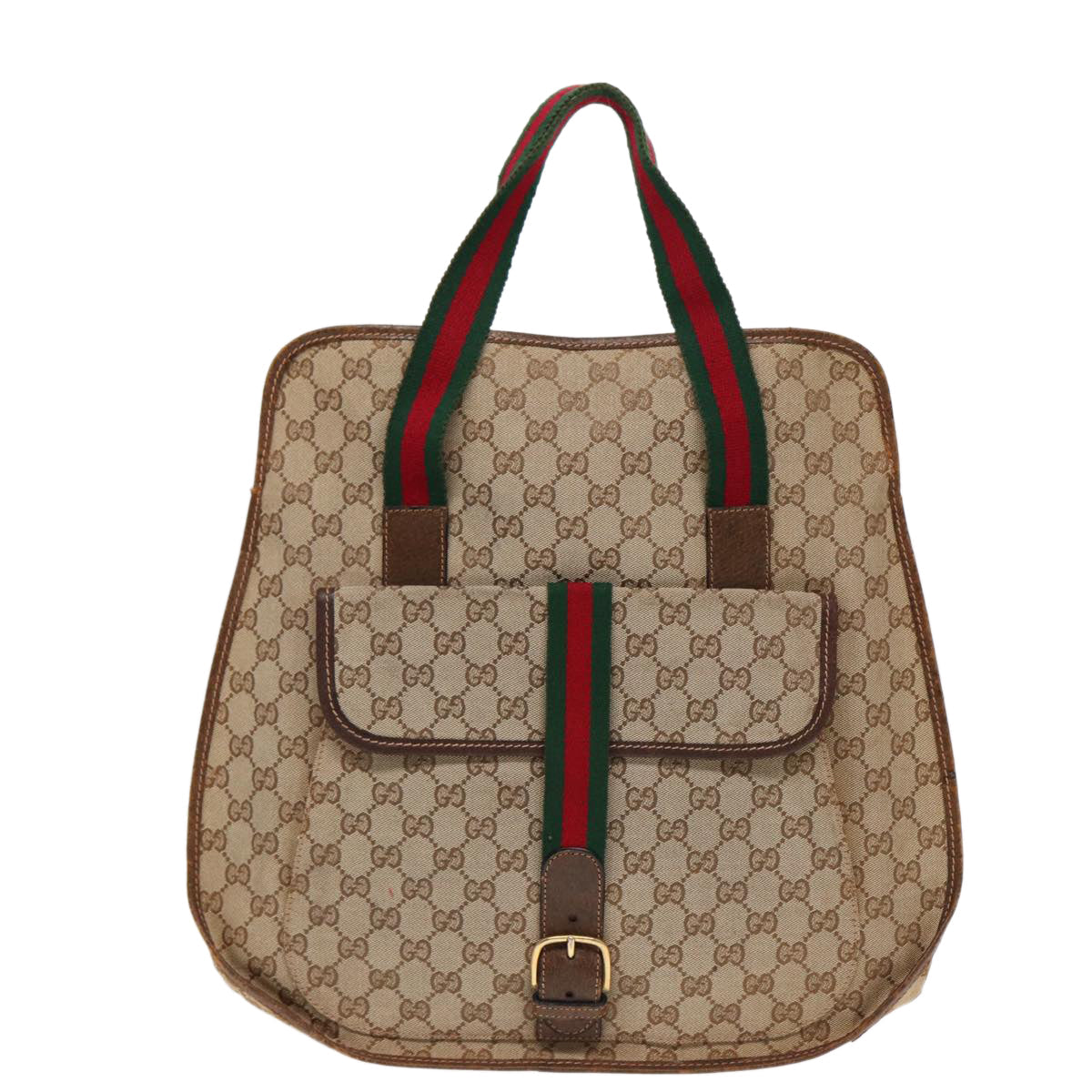 GUCCI GG Canvas Web Sherry Line Tote Bag Beige Green Red 89277