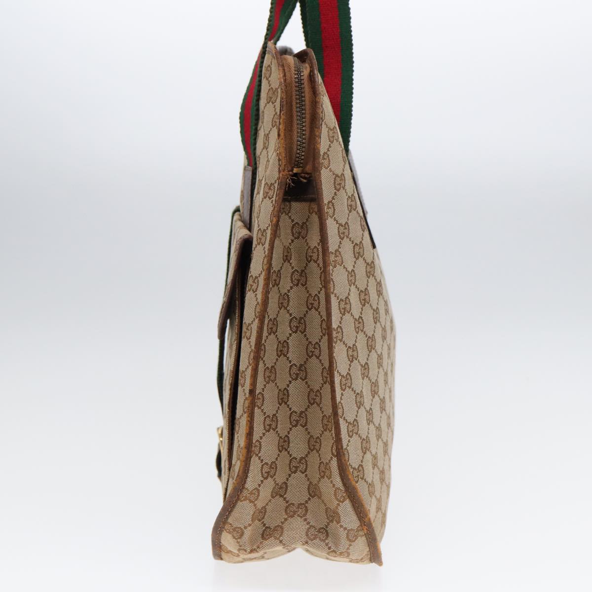 GUCCI GG Canvas Web Sherry Line Tote Bag Beige Green Red 89277