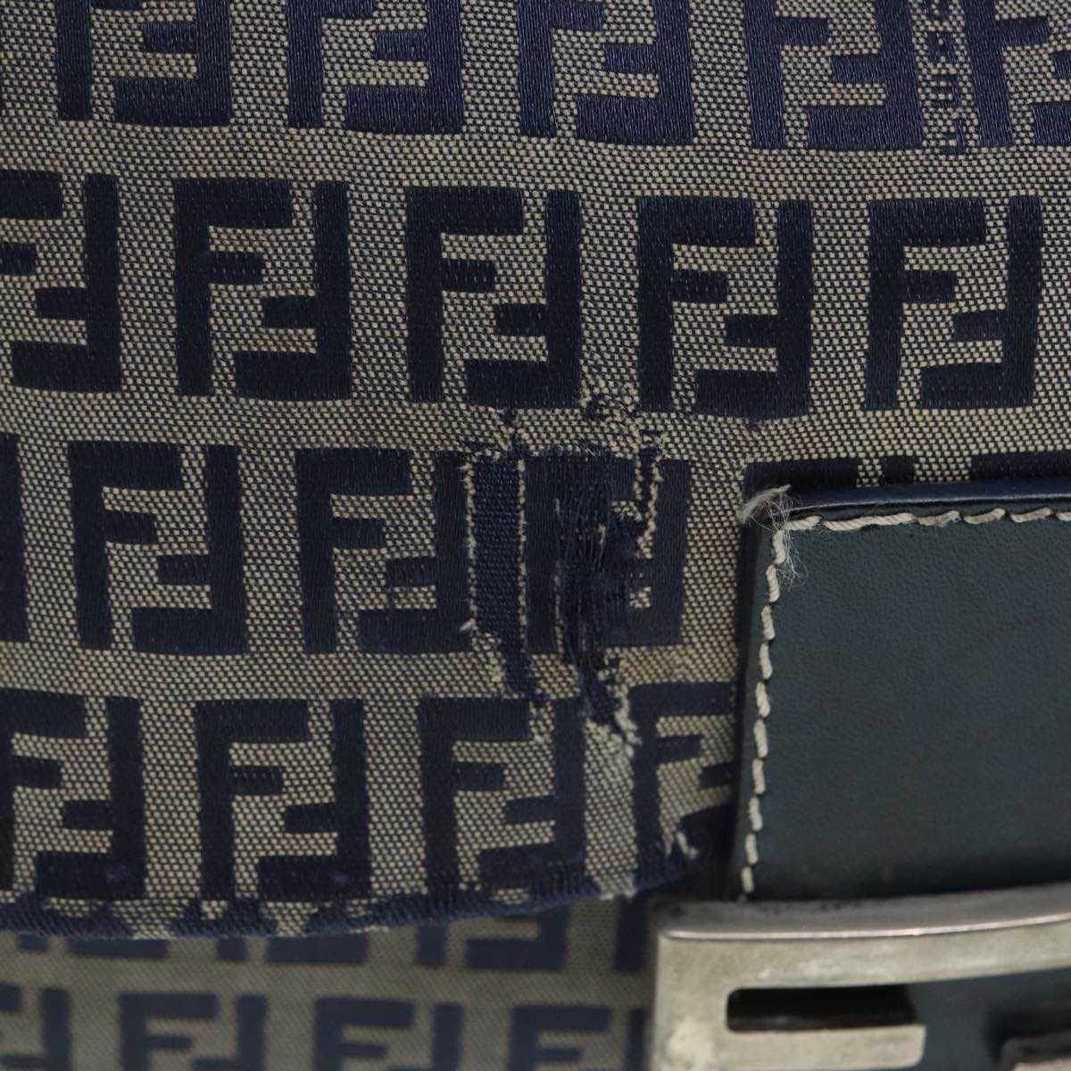 FENDI Zucchino Canvas Mamma bucket Hand Bag Navy 89278