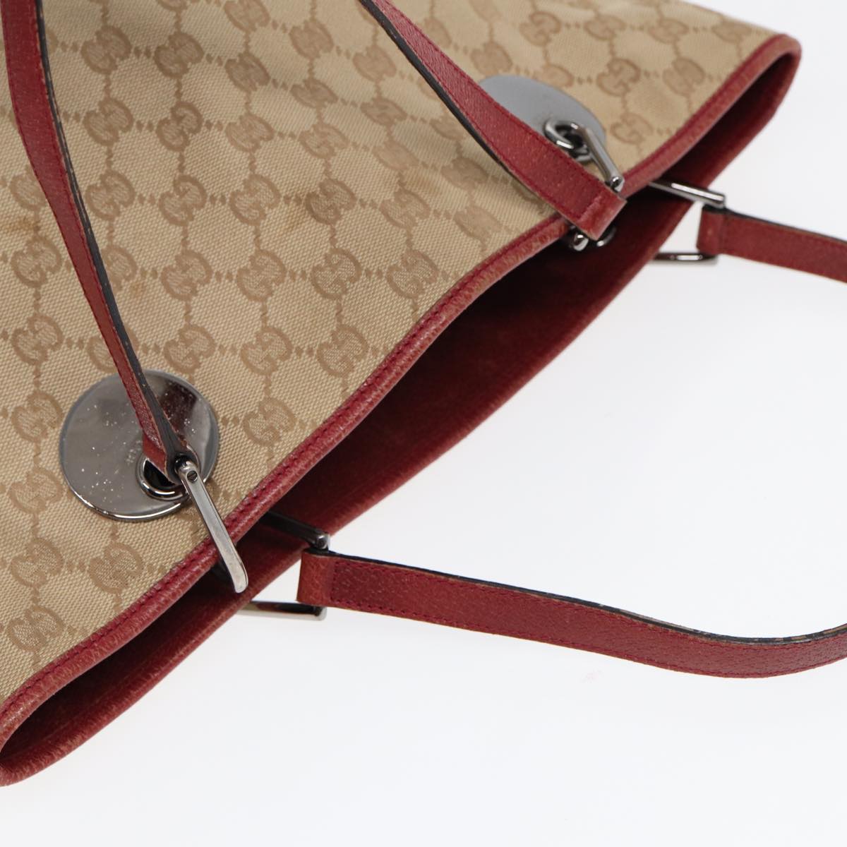 GUCCI GG Canvas Tote Bag Beige Silver 120836 89426