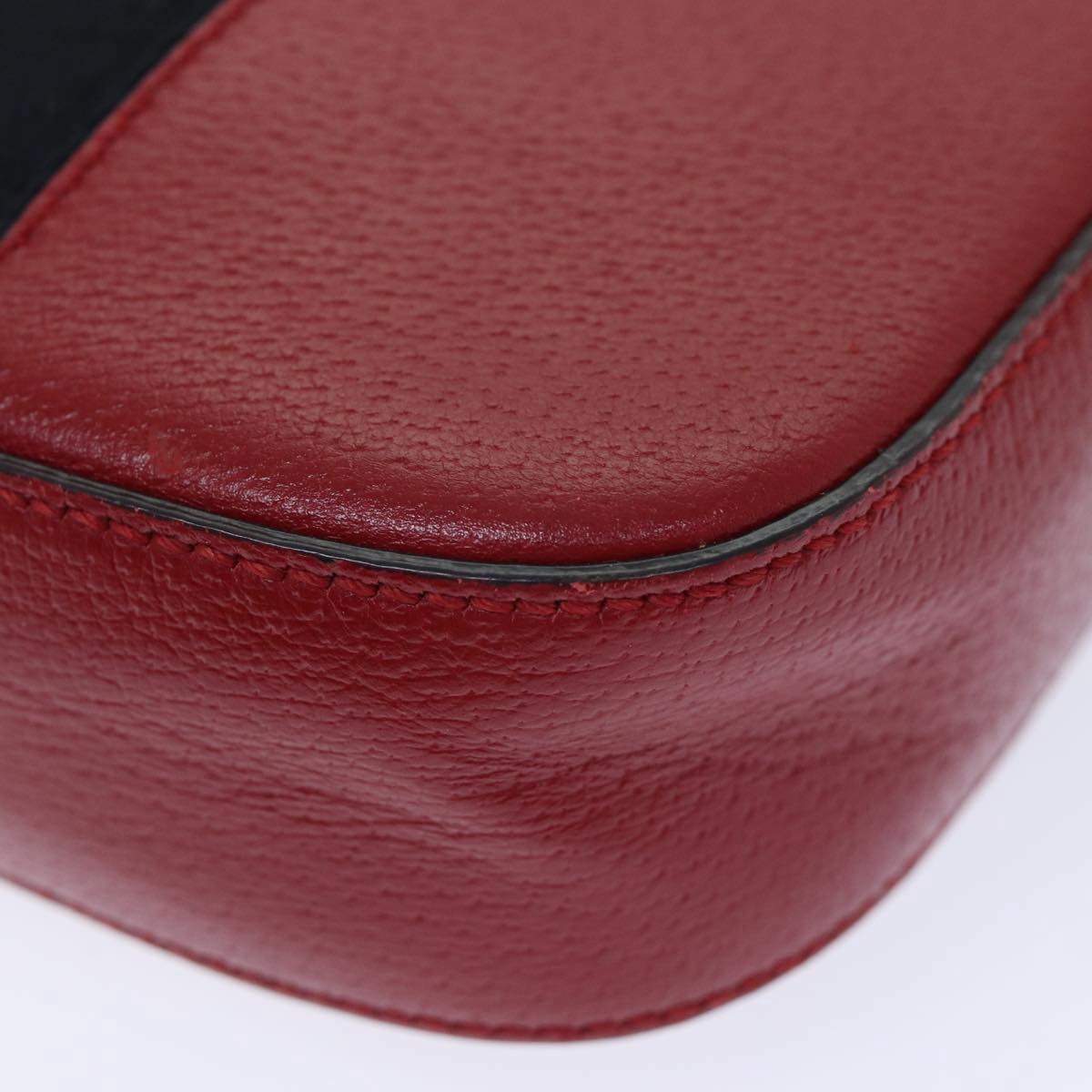 GUCCI Sherry Line Shoulder Bag Leather Red Gold Navy 431284 89474