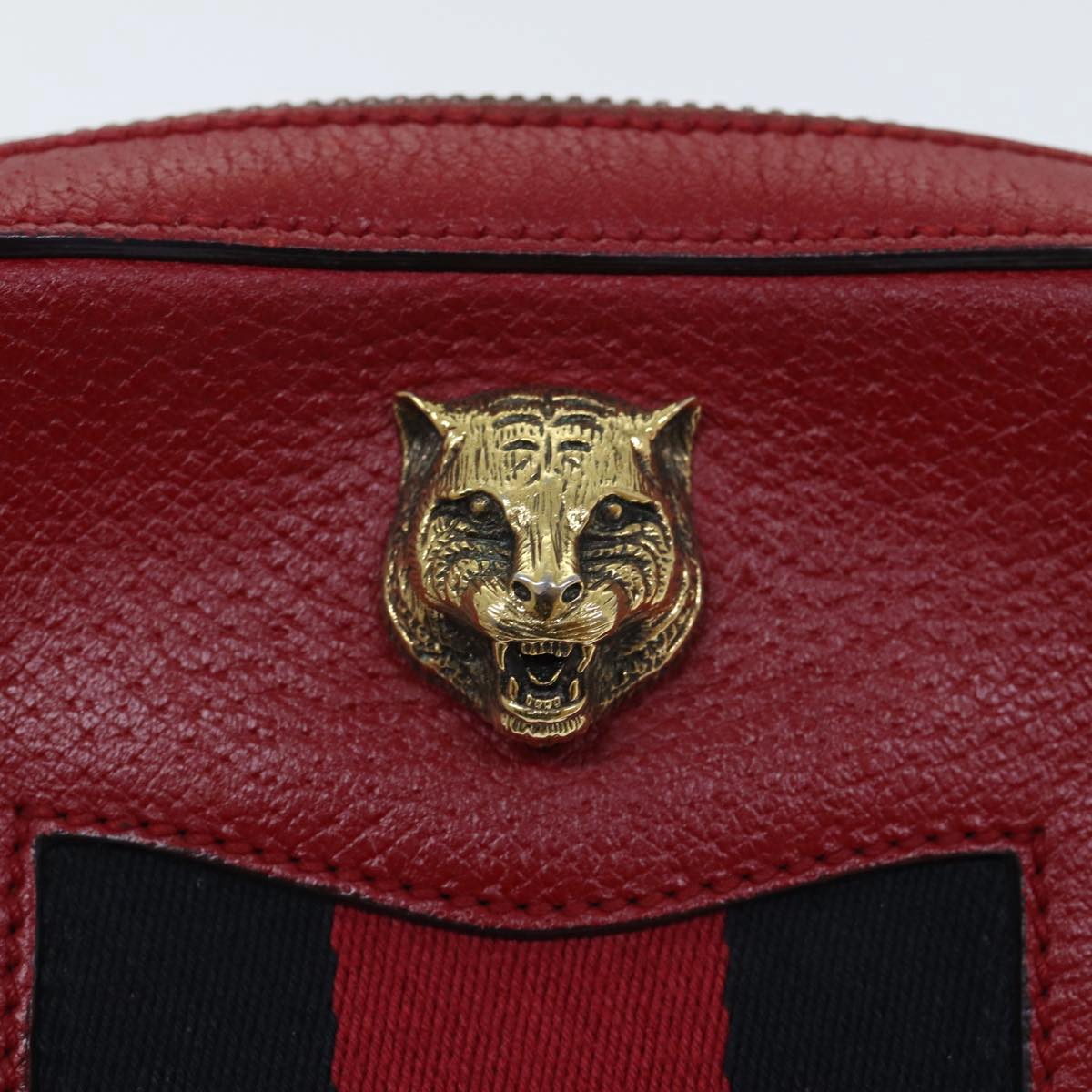 GUCCI Sherry Line Shoulder Bag Leather Red Gold Navy 431284 89474