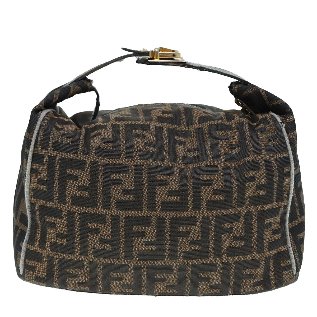 FENDI Zucca Canvas Vanity Hand Bag Brown Black gold 89547