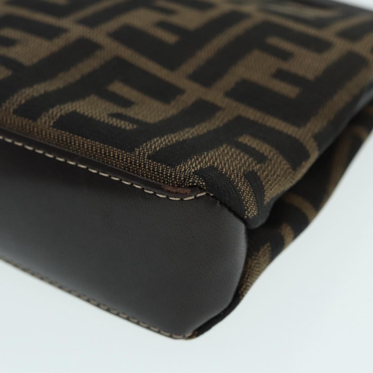 FENDI Zucca Canvas Mamma Baguette Shoulder Bag Gold Black Brown 89560