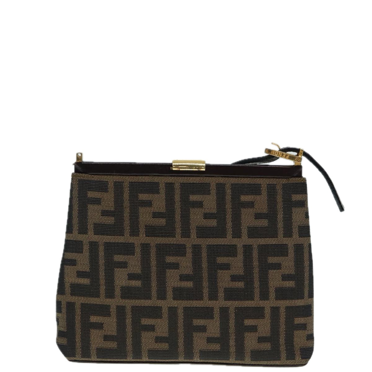 FENDI Zucca Canvas Mamma Baguette Shoulder Bag Gold Black Brown 89560