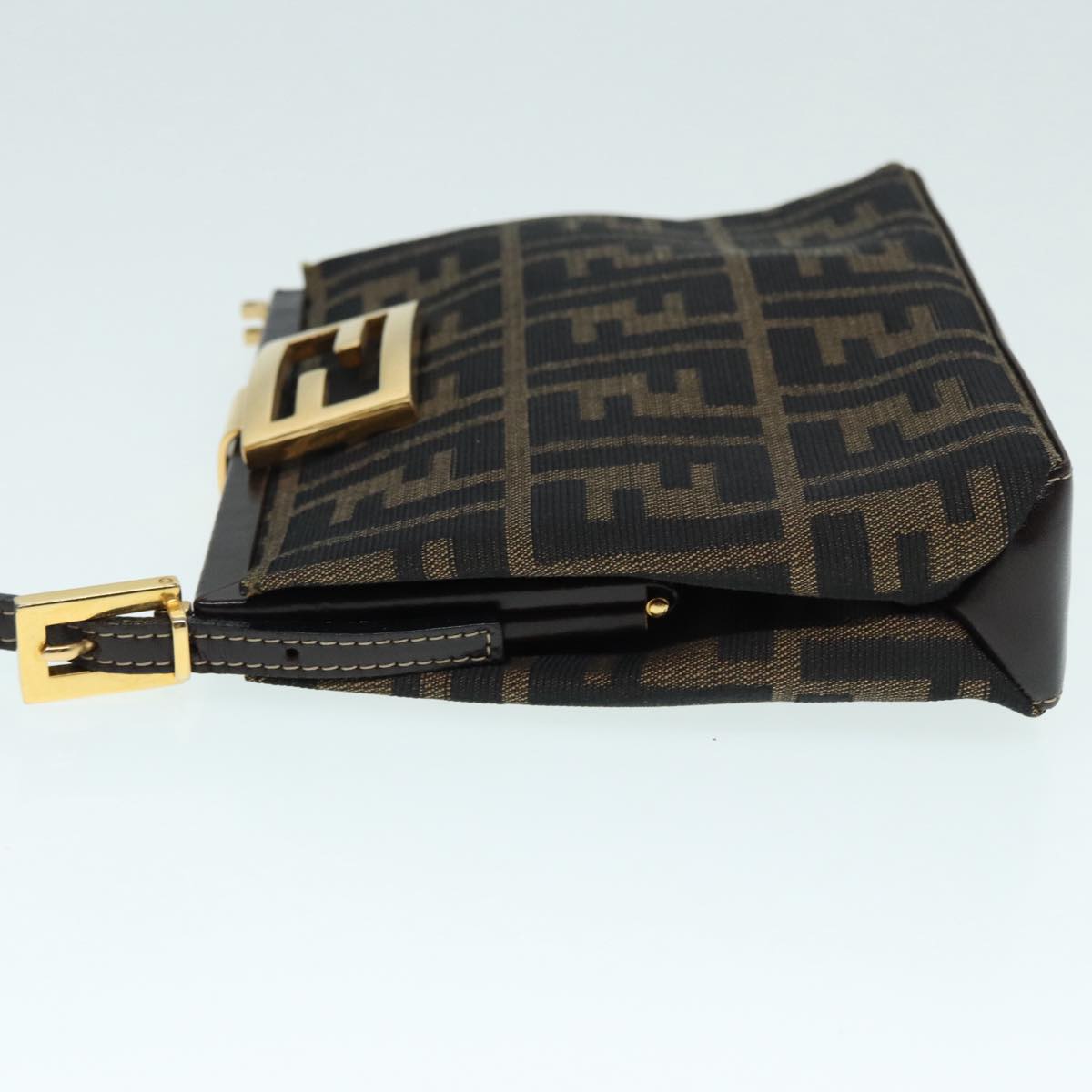 FENDI Zucca Canvas Mamma Baguette Shoulder Bag Gold Black Brown 89560