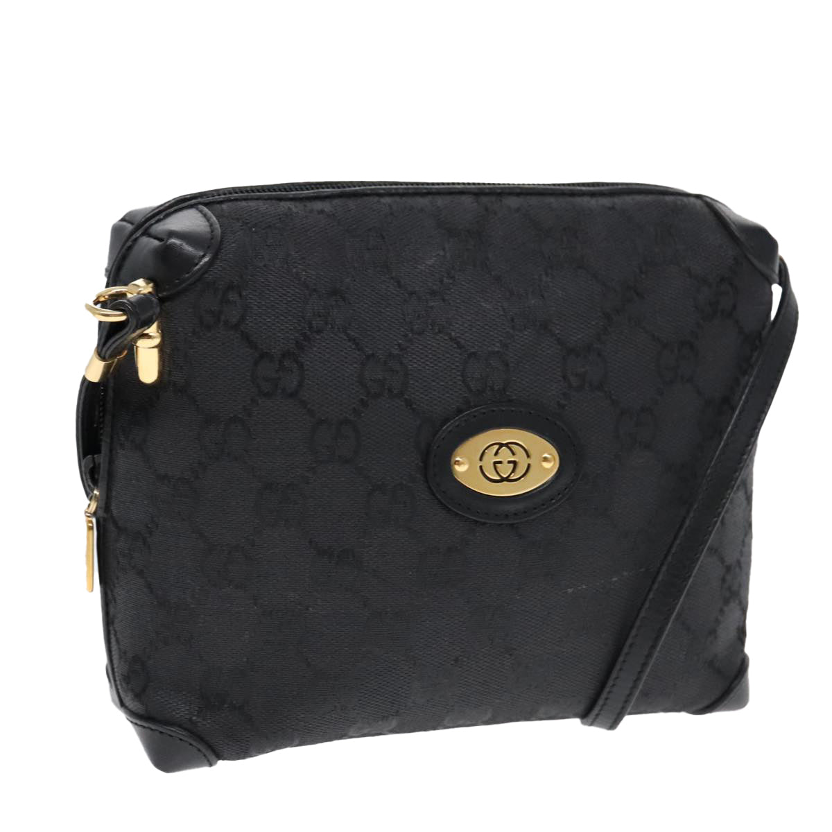 GUCCI GG Canvas Shoulder Bag Black Gold 007 115 4916 89607