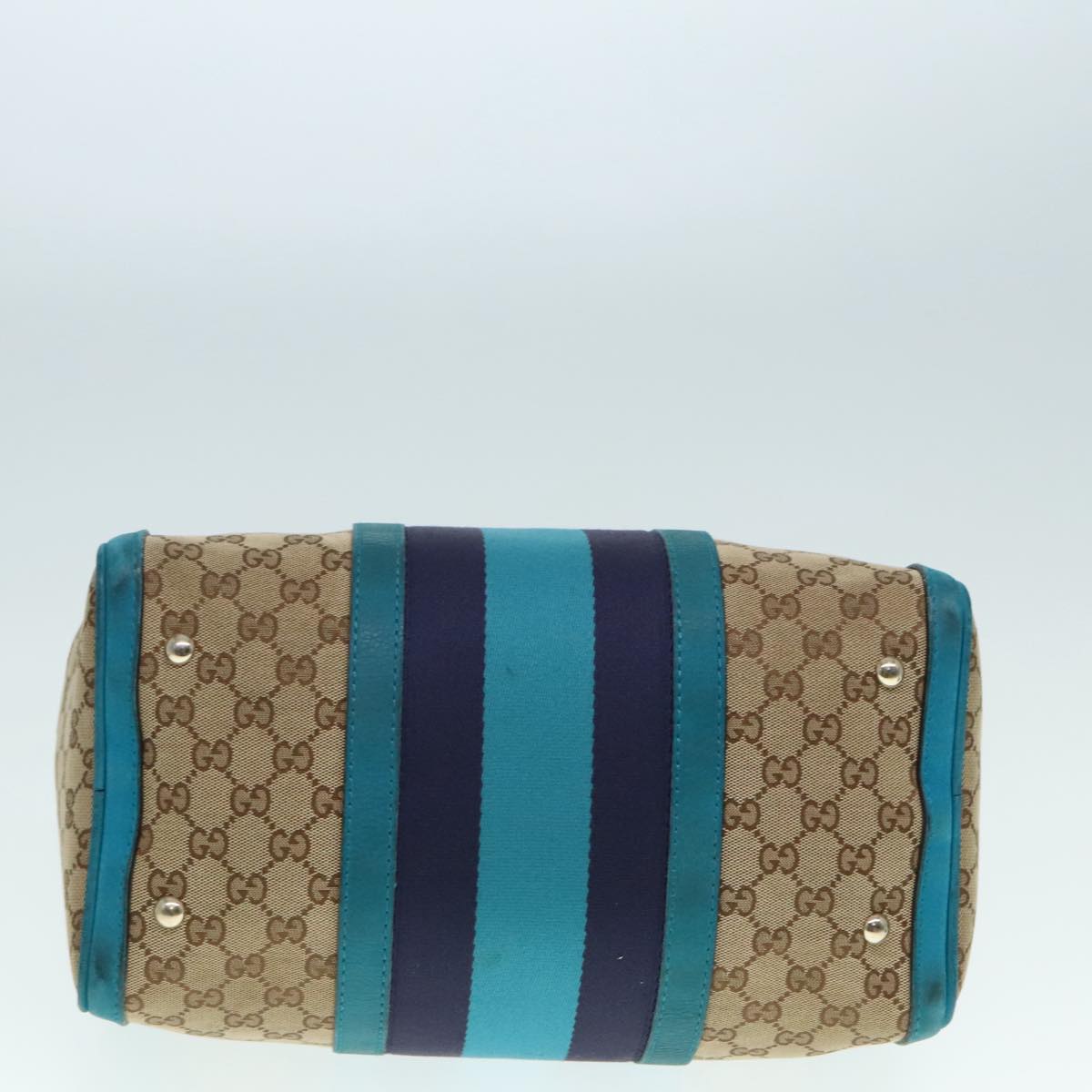 GUCCI GG Canvas Sherry Line Boston Bag 2way Beige Blue 247205 89624