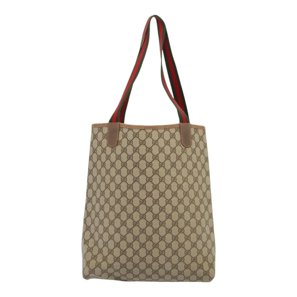 GUCCI GG Supreme Web Sherry Line Tote Bag PVC Leather Beige 89625