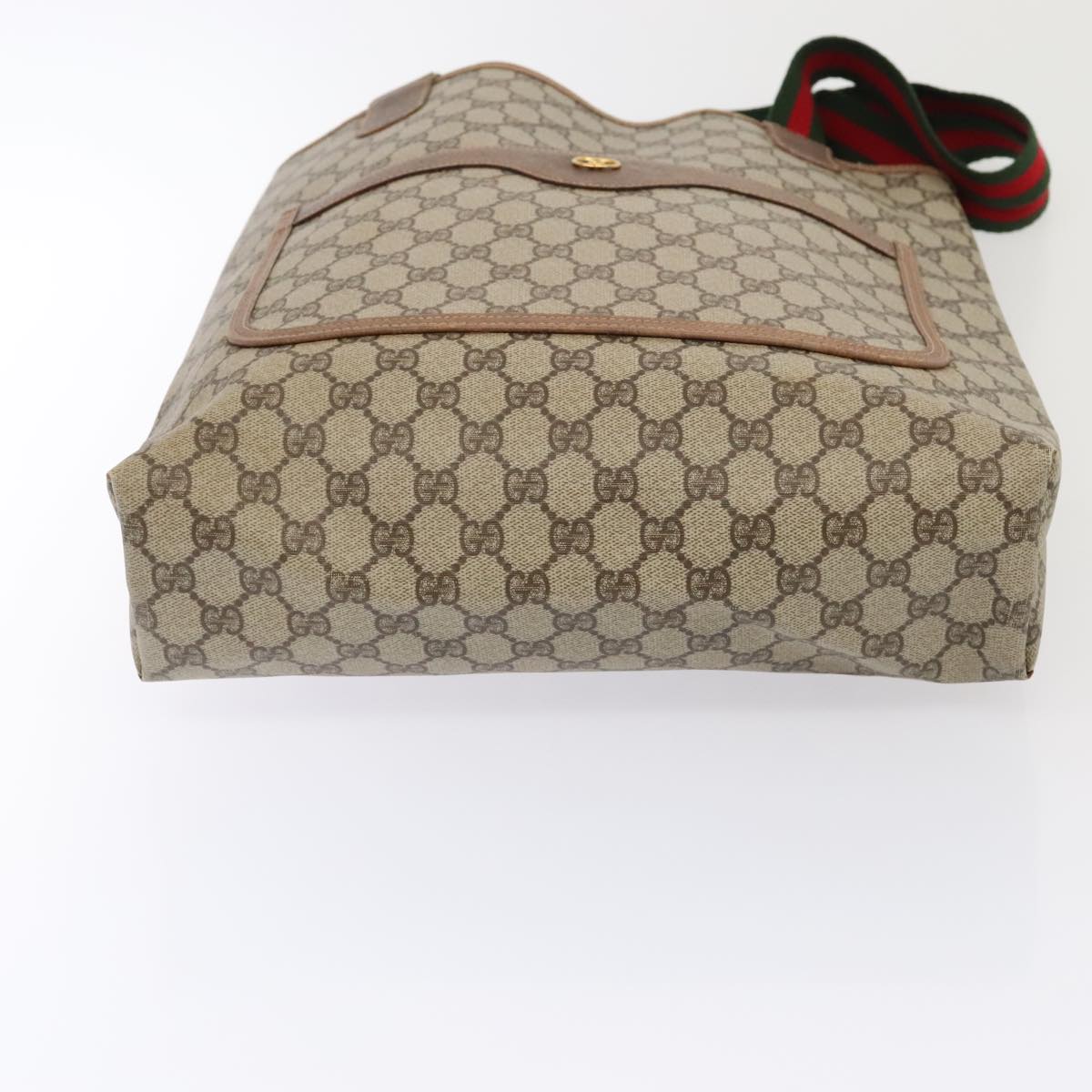 GUCCI GG Supreme Web Sherry Line Tote Bag PVC Leather Beige 89625