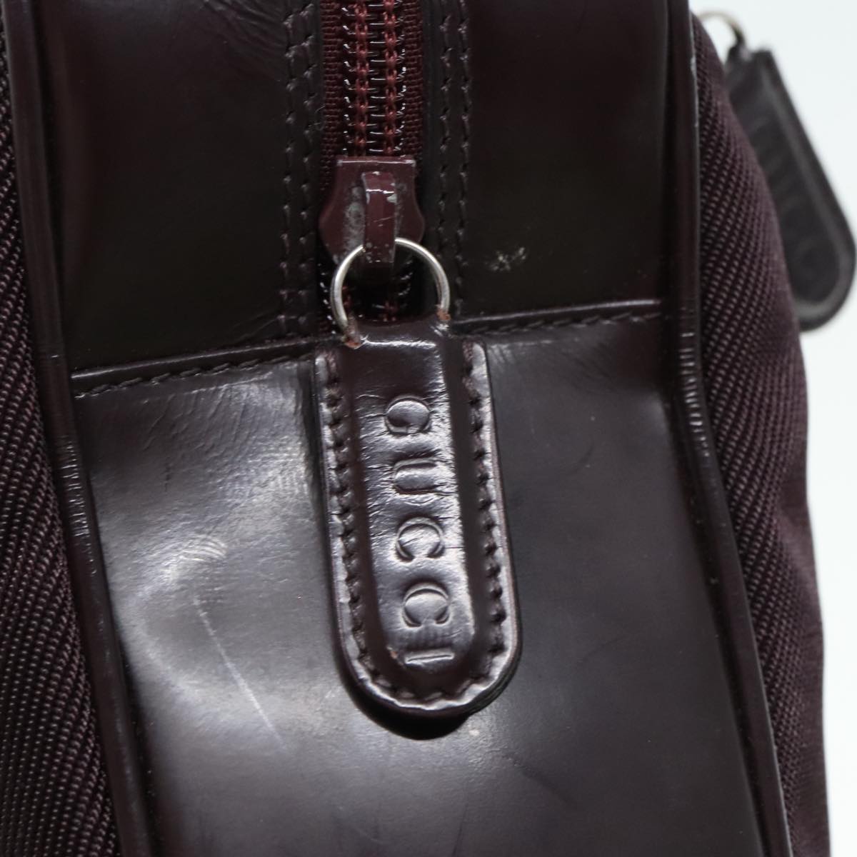 GUCCI Bamboo Hand Bag Nylon Enamel Brown Silver 89707