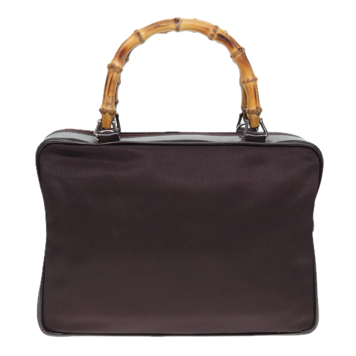 GUCCI Bamboo Hand Bag Nylon Enamel Brown Silver 89707