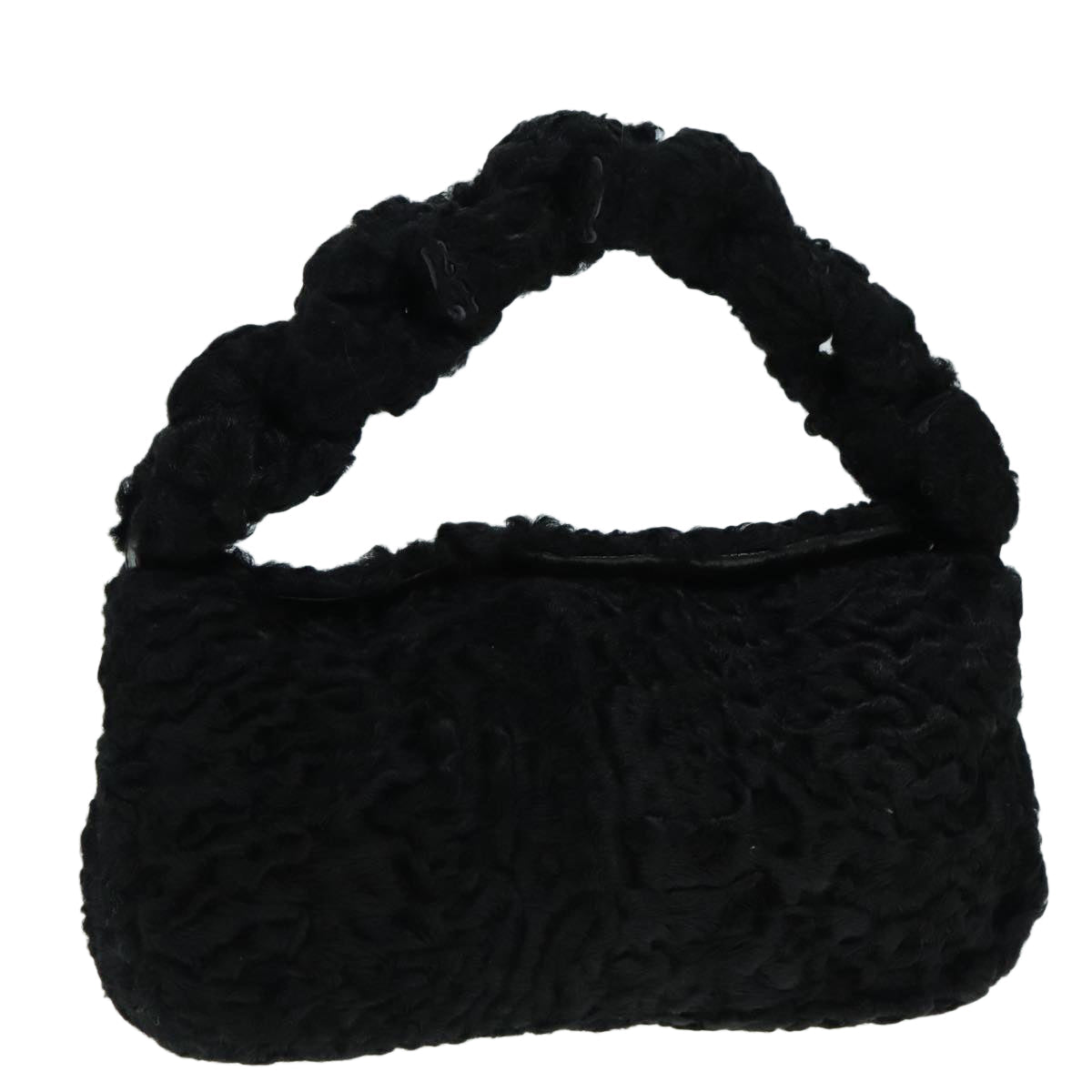 FENDI Hand Bag Wool Black Gold 89722
