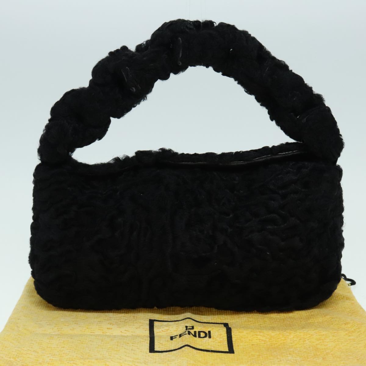 FENDI Hand Bag Wool Black Gold 89722
