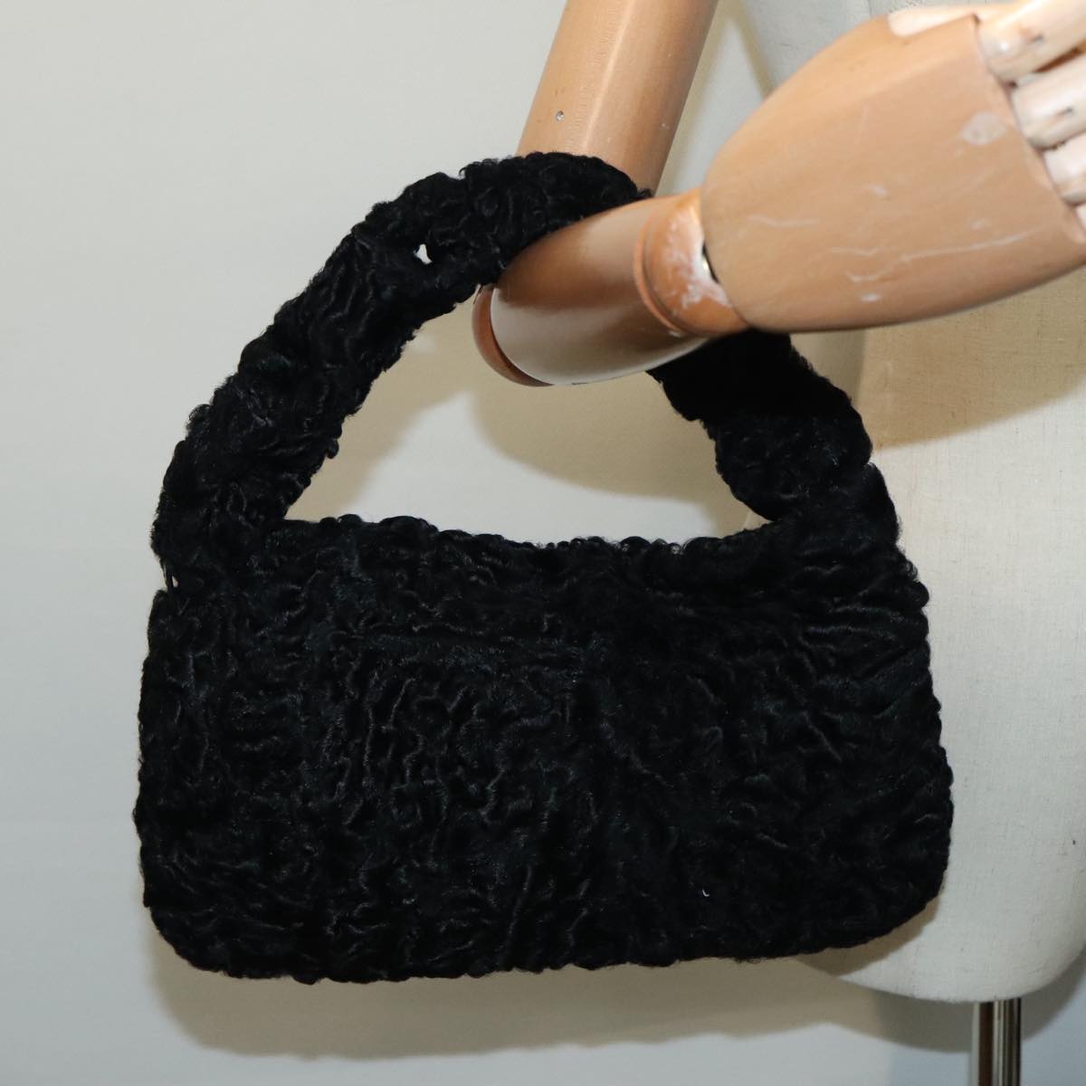 FENDI Hand Bag Wool Black Gold 89722
