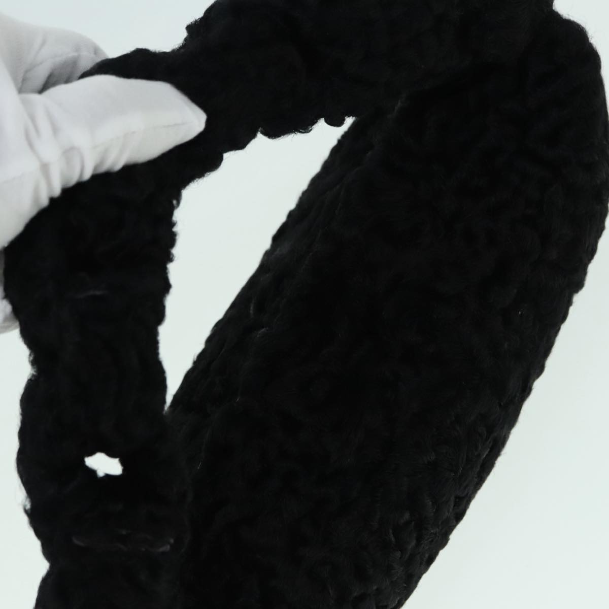 FENDI Hand Bag Wool Black Gold 89722