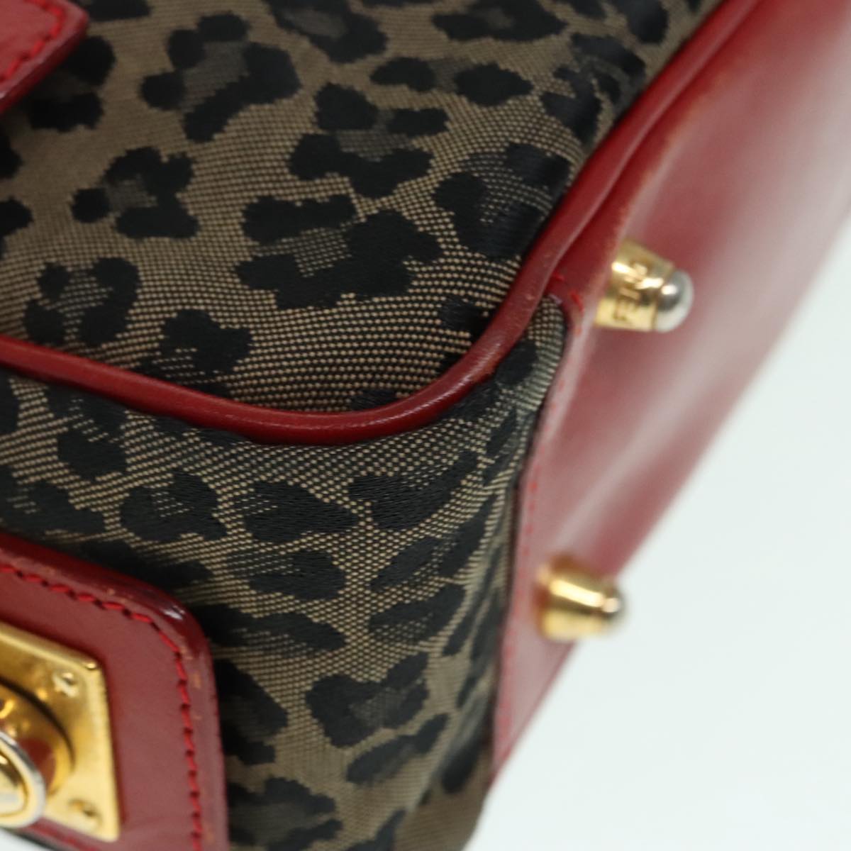 FENDI Hand Bag Canvas 2way Beige Red gold 89729
