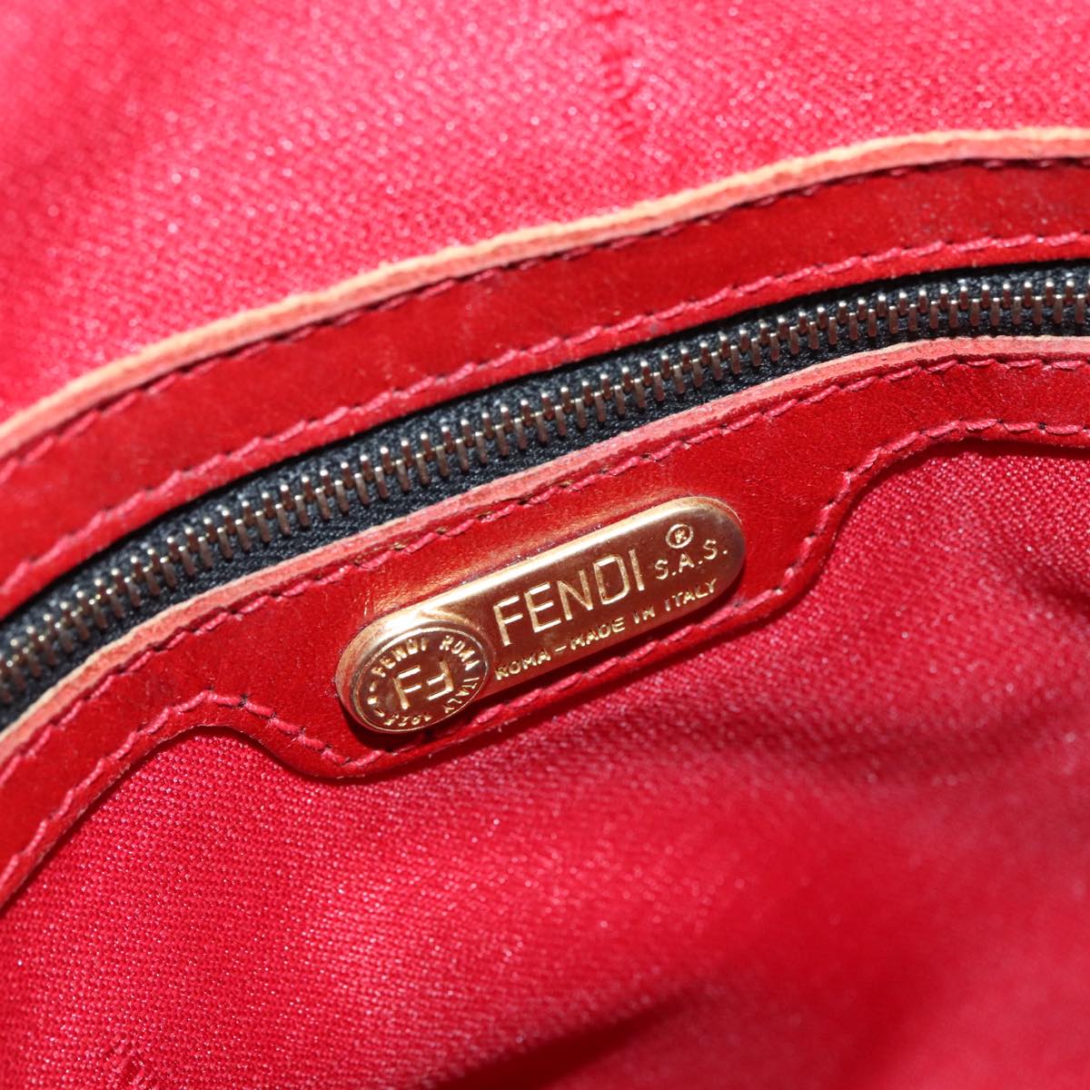 FENDI Hand Bag Canvas 2way Beige Red gold 89729