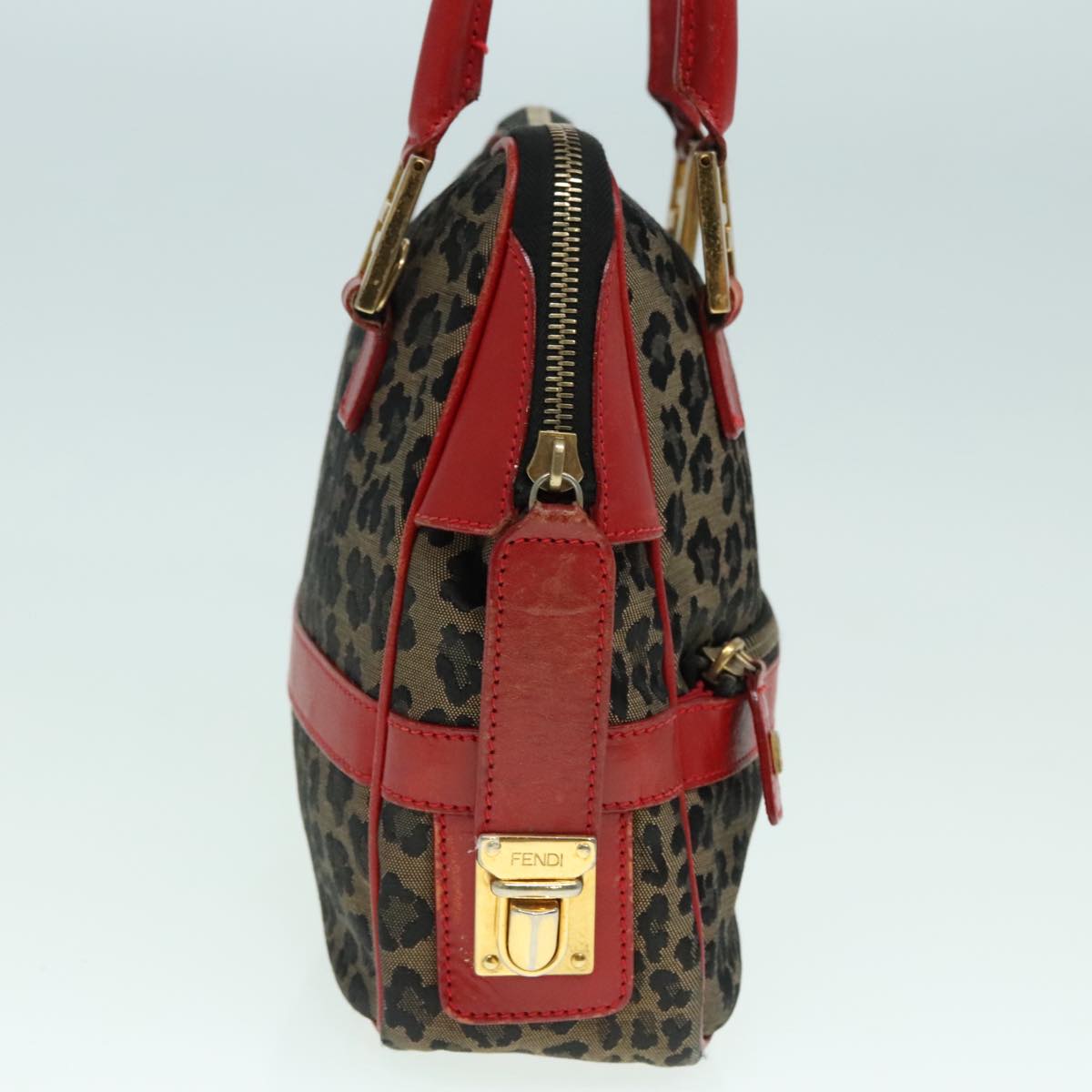 FENDI Hand Bag Canvas 2way Beige Red gold 89729