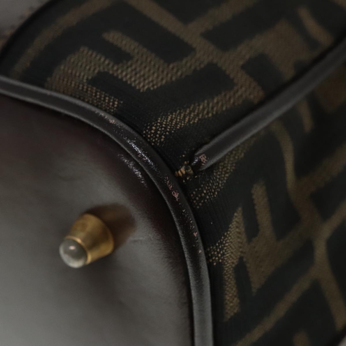 FENDI Zucca Canvas Hand Bag 2way Brown Black gold 89813