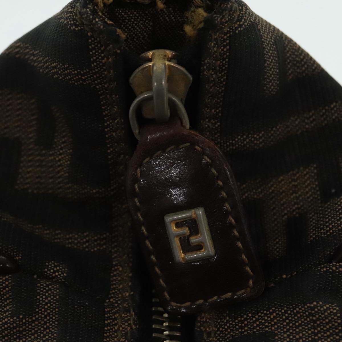 FENDI Zucca Canvas Hand Bag 2way Brown Black gold 89813