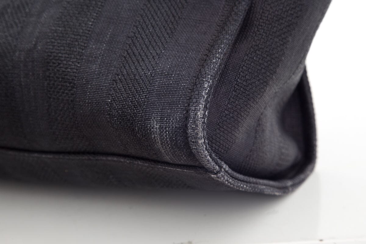 Chanel Chambray and Black Raffia Large Deauville Shopping Tote