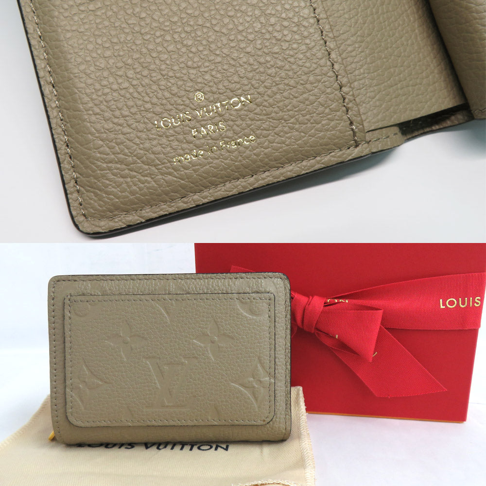 Louis Vuitton Portefolio Clair M80152 Monogram Emplant Turtle Double Fold Wallet Beige Gold  Small Coin Input Leather   Vintage Wood