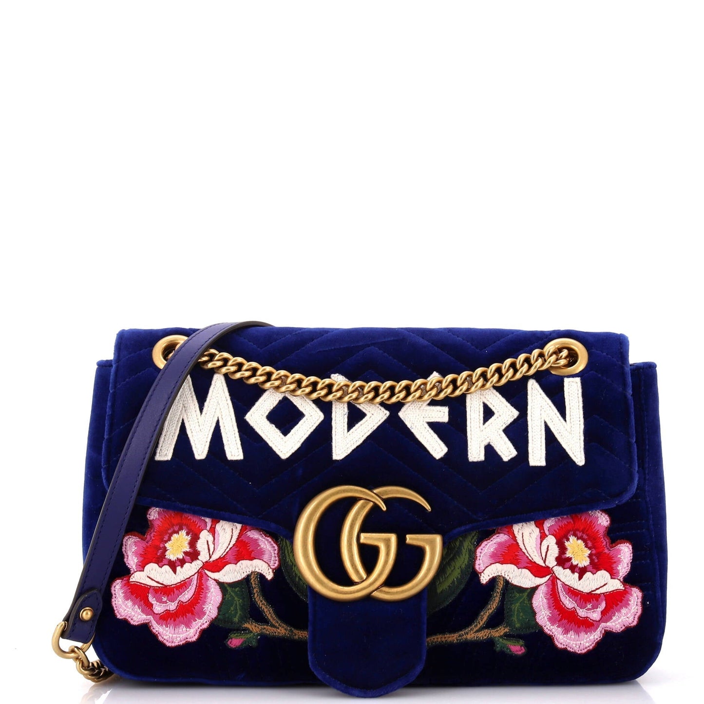 GG Marmont Flap Bag Embroidered Matelasse Velvet Medium