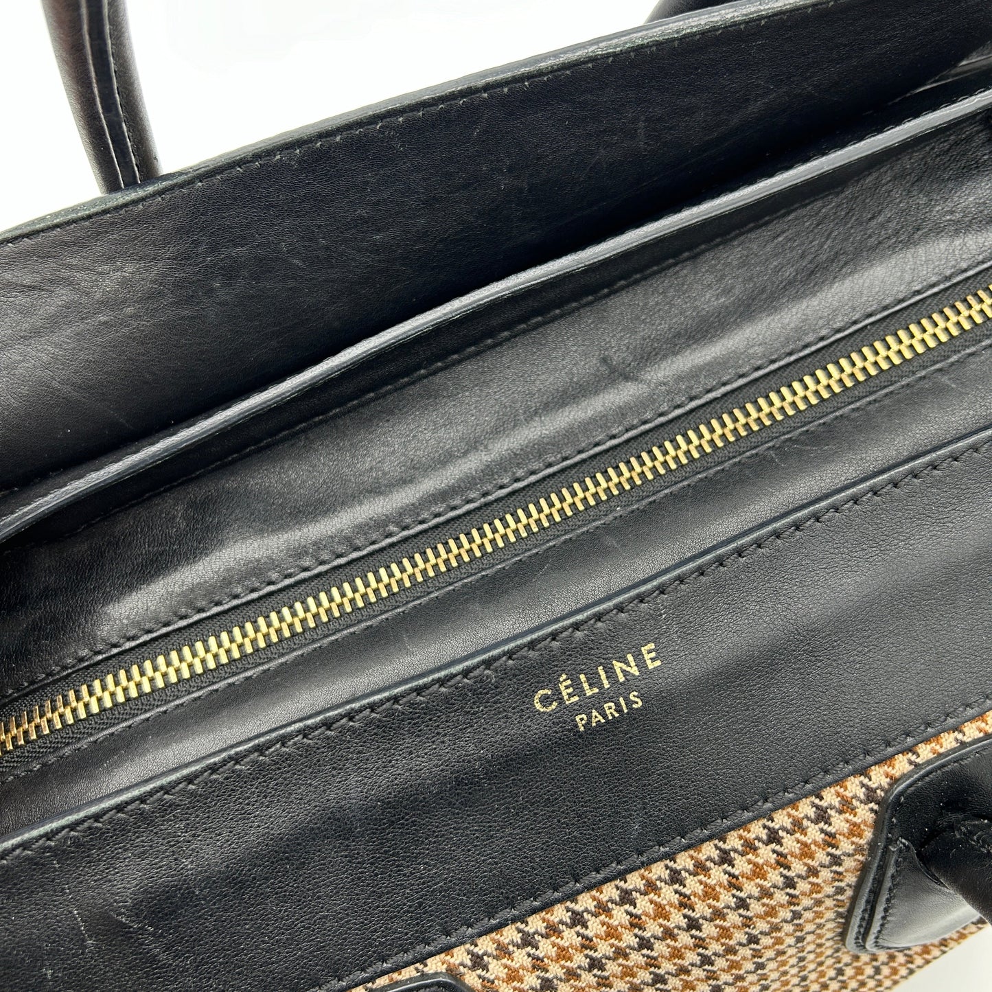 Celine Luggage Black Tweed Handbag Medium