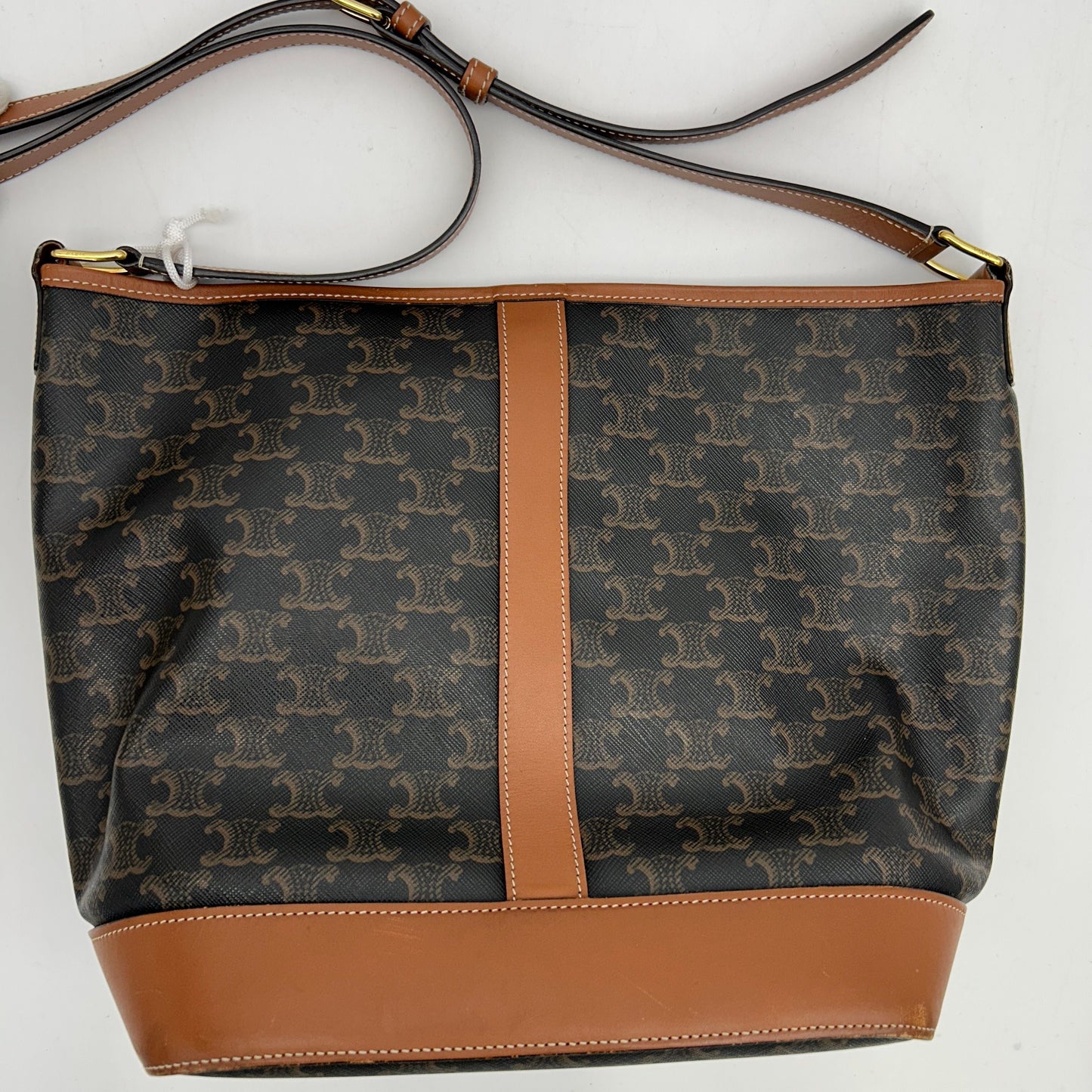 CELINE Triomphe Canvas Calfskin Medium Bucket Bag Tan LA35846