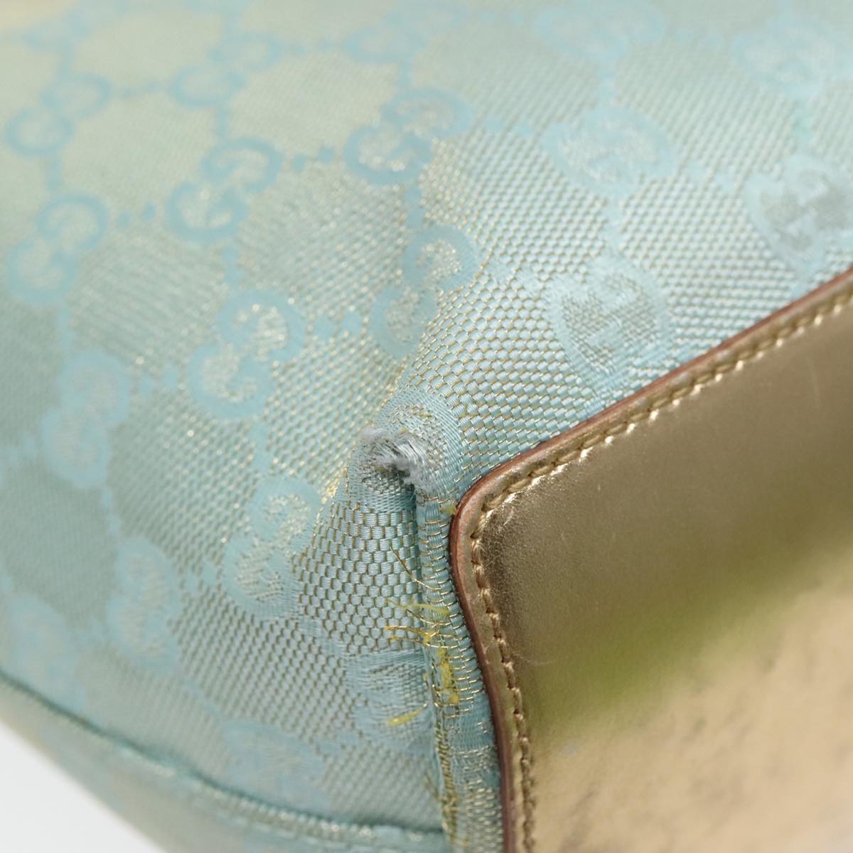 GUCCI GG Canvas Tote Bag Light Blue Gold 002 1099 90172