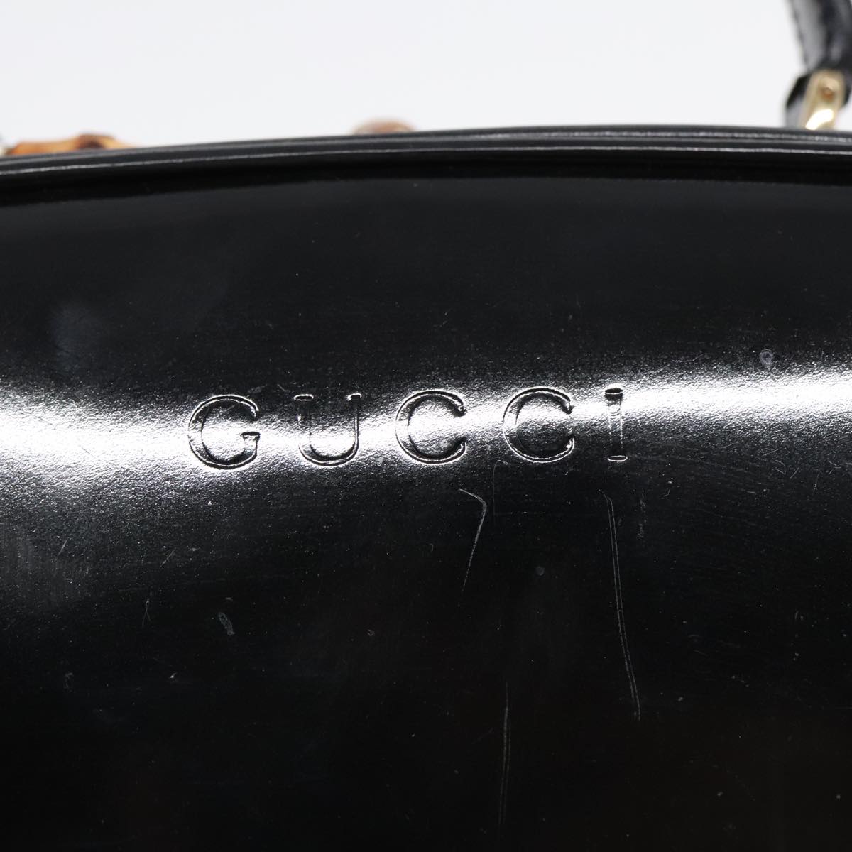 GUCCI Hand Bag Leather 2way Black Gold 90184