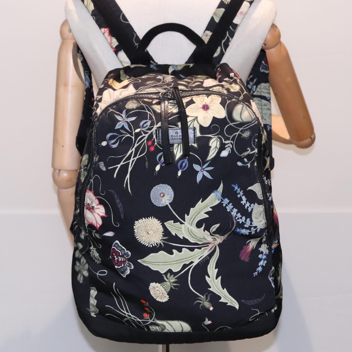 GUCCI Flora Backpack Canvas Black Silver 353476 90194