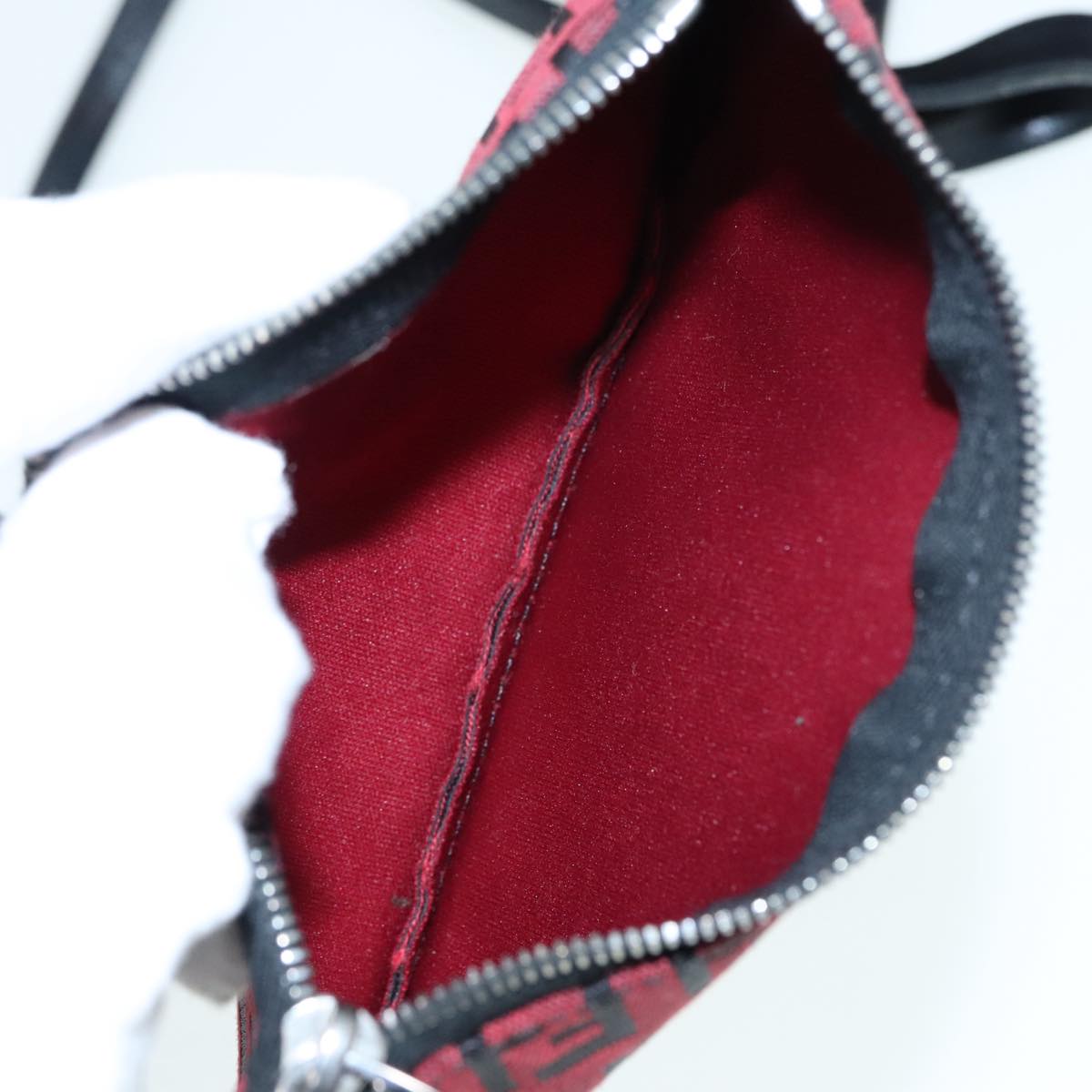 FENDI Zucchino Canvas Tote Bag Red Black Silver 90199