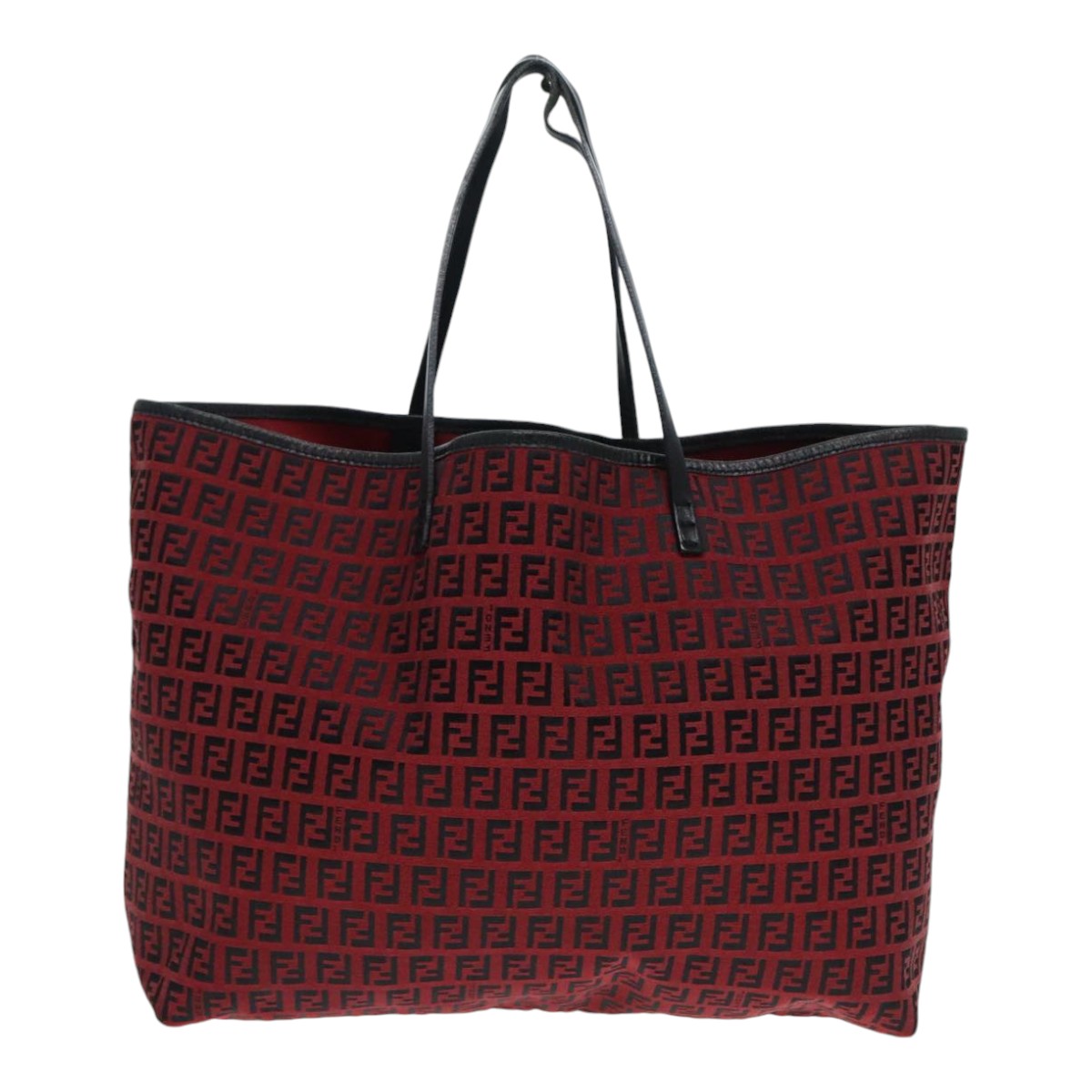 FENDI Zucchino Canvas Tote Bag Red Black Silver 90199