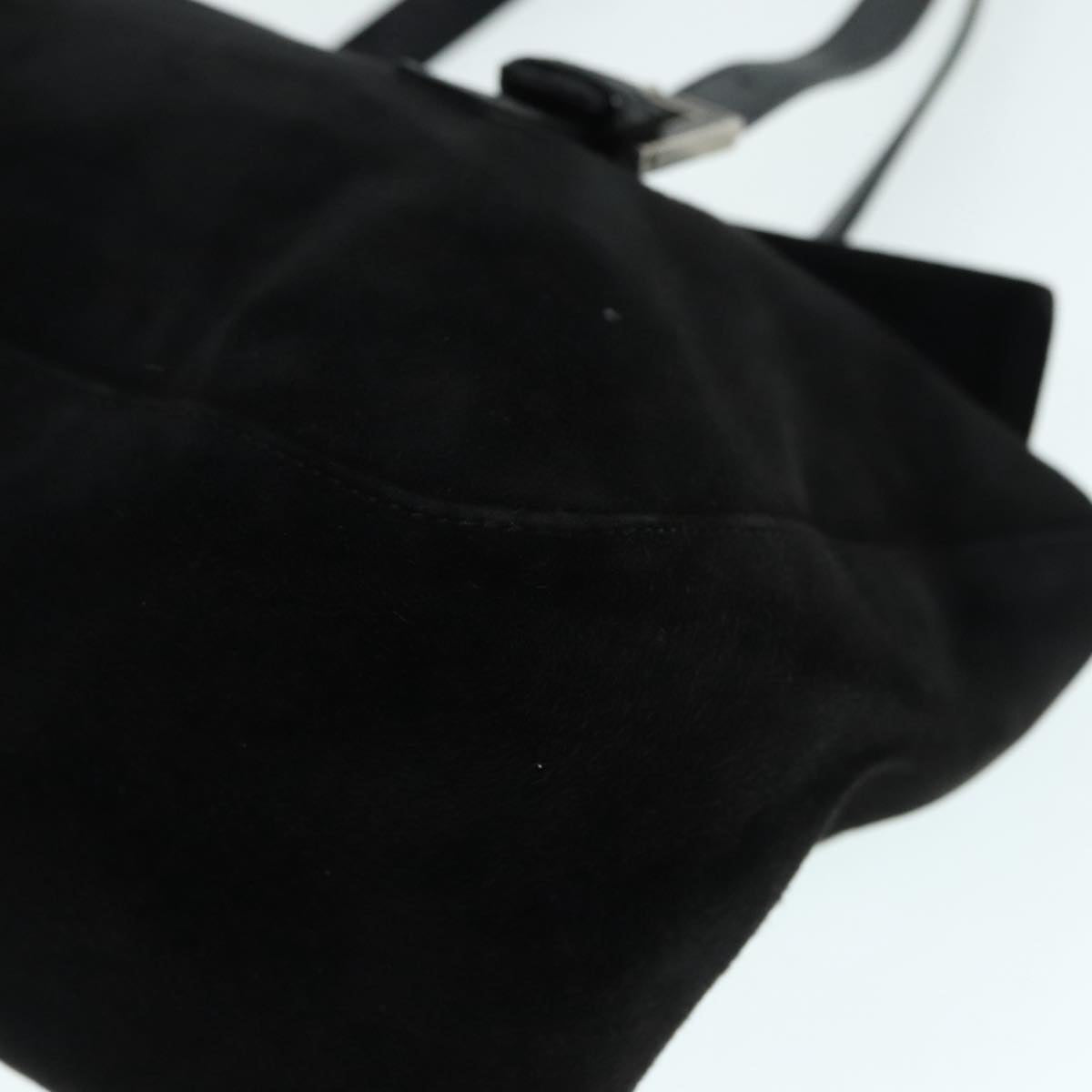 FENDI Hand Bag Suede Leather Black Silver 90200