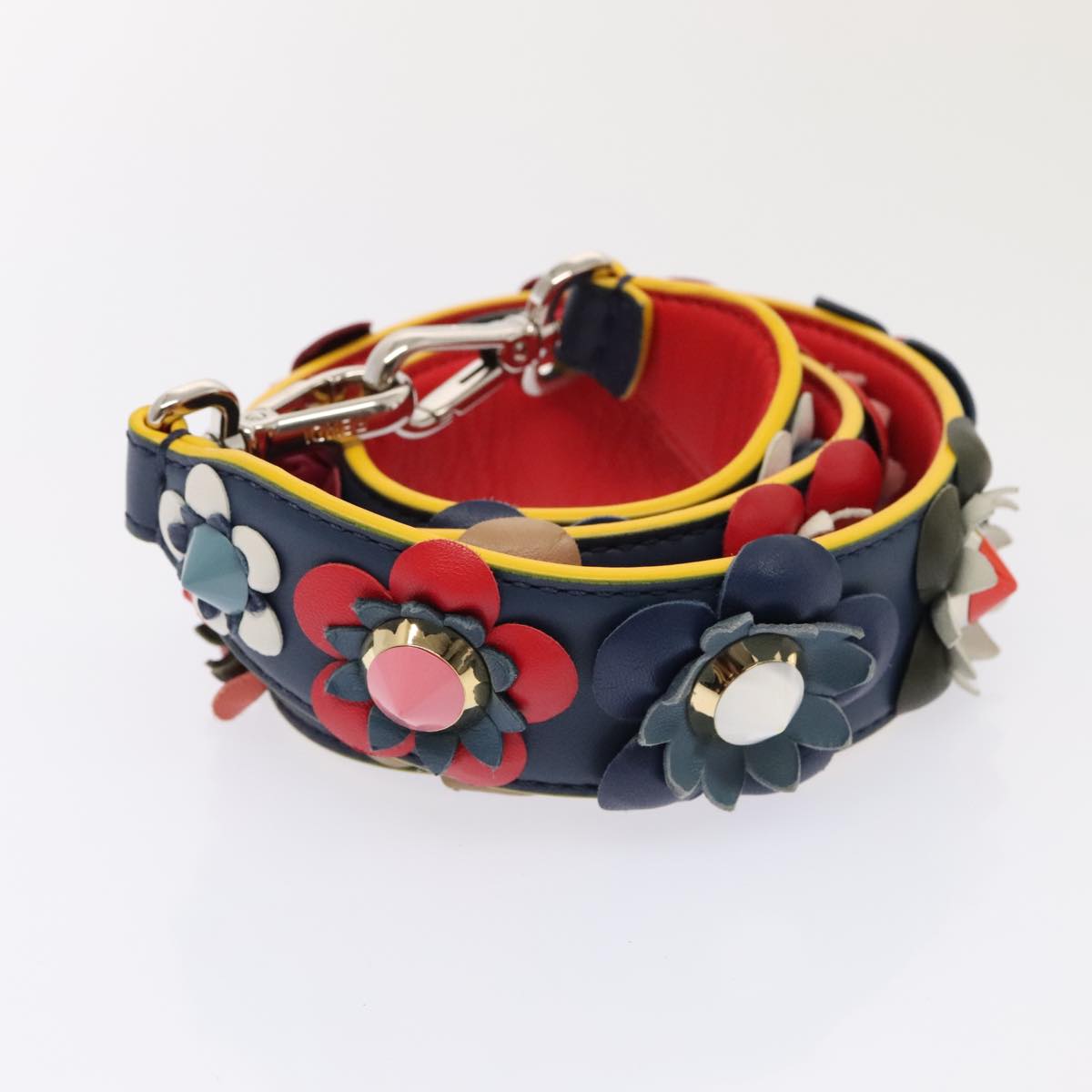 FENDI Flower Shoulder Strap Leather 31.9"" Blue Silver 90205