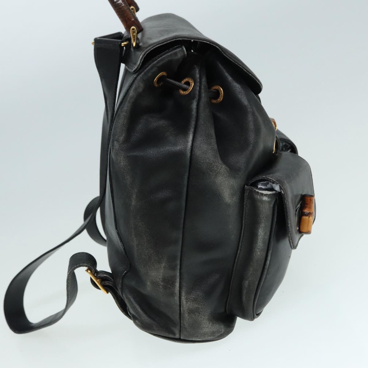 GUCCI Bamboo Backpack Leather Black Gold 003 1998 0016 90321